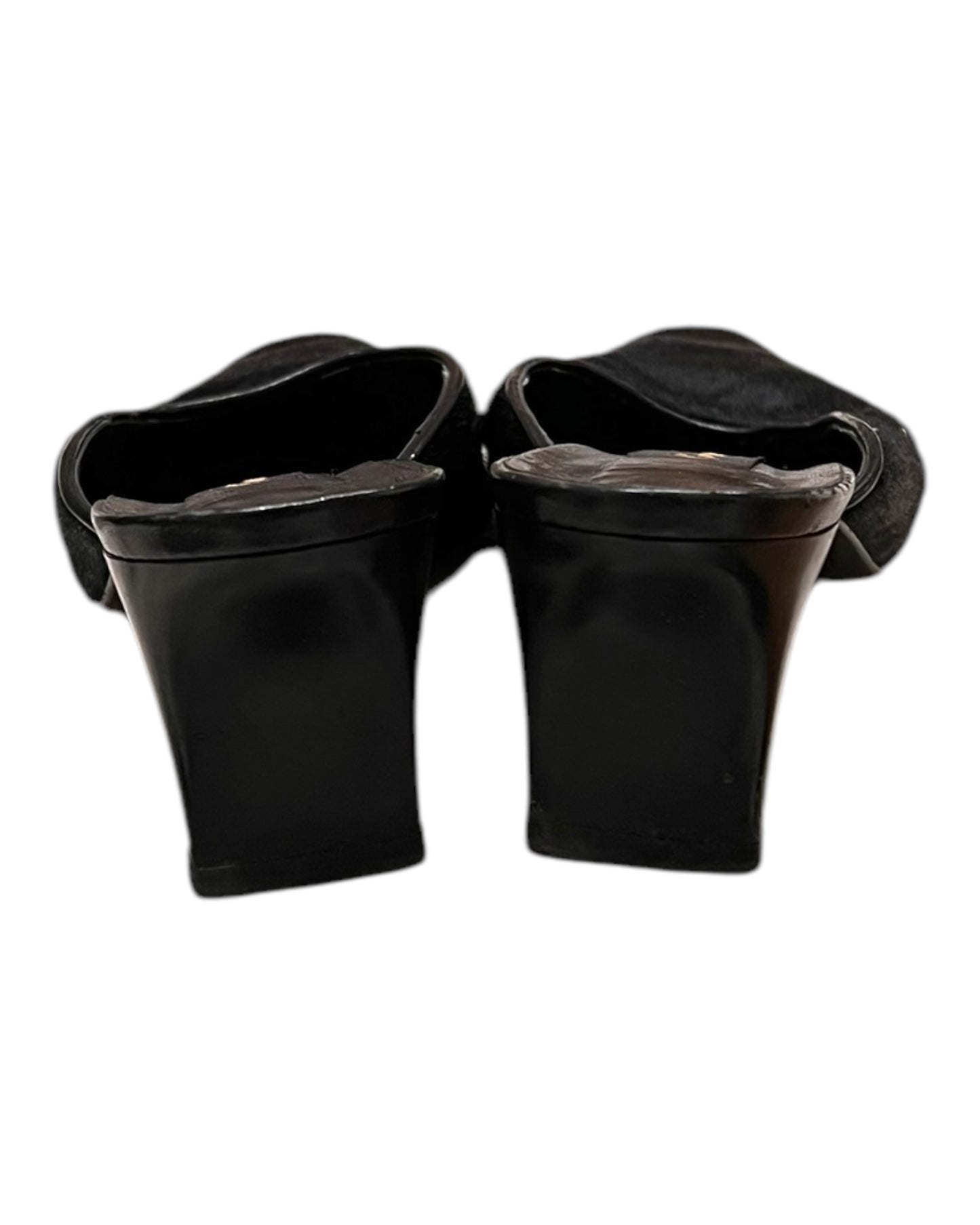 Vintage Black Pony-Hair Leather Mule Heels