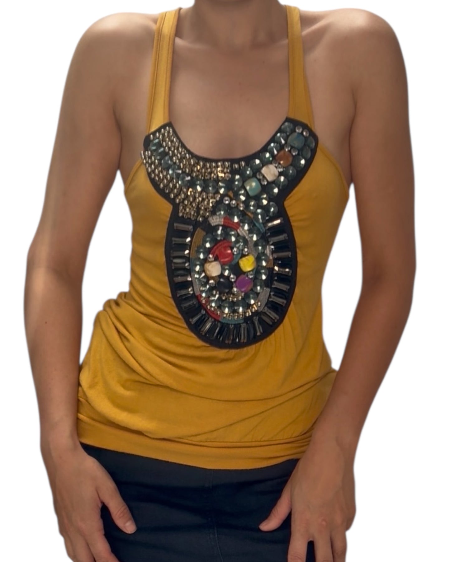 Vintage Yellow Beaded Tunic Top