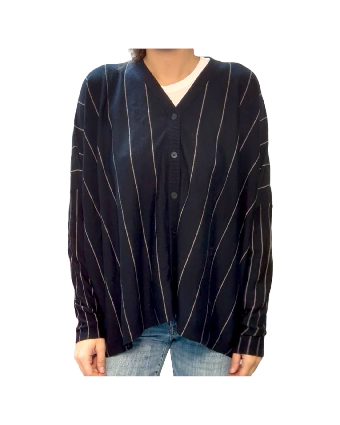 Pre-Loved Navy Stripe Cardigan Sweater