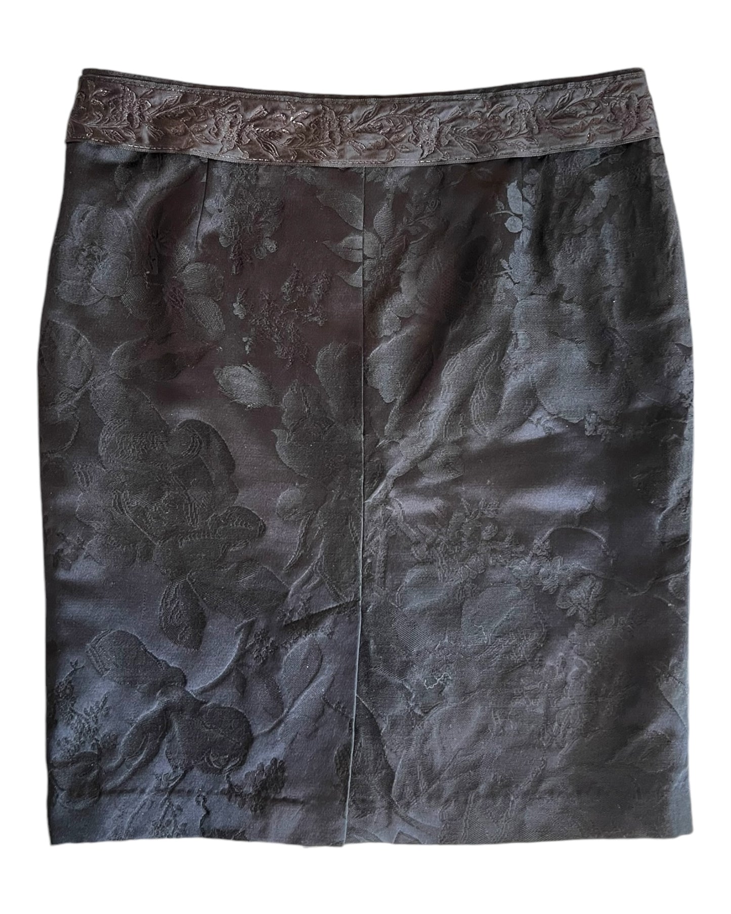 Vintage Miu Miu black skirt with a baroque pattern.