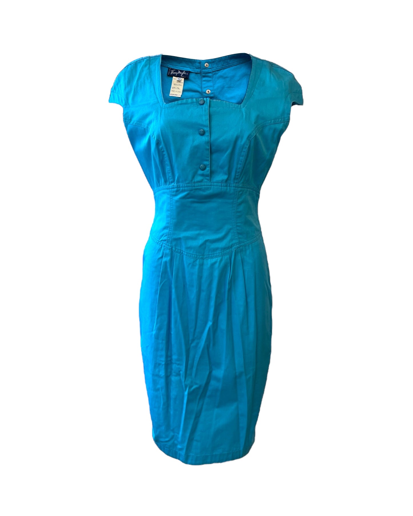 Vintage 1980s Thierry Mugler Blue Cotton Shirt Dress