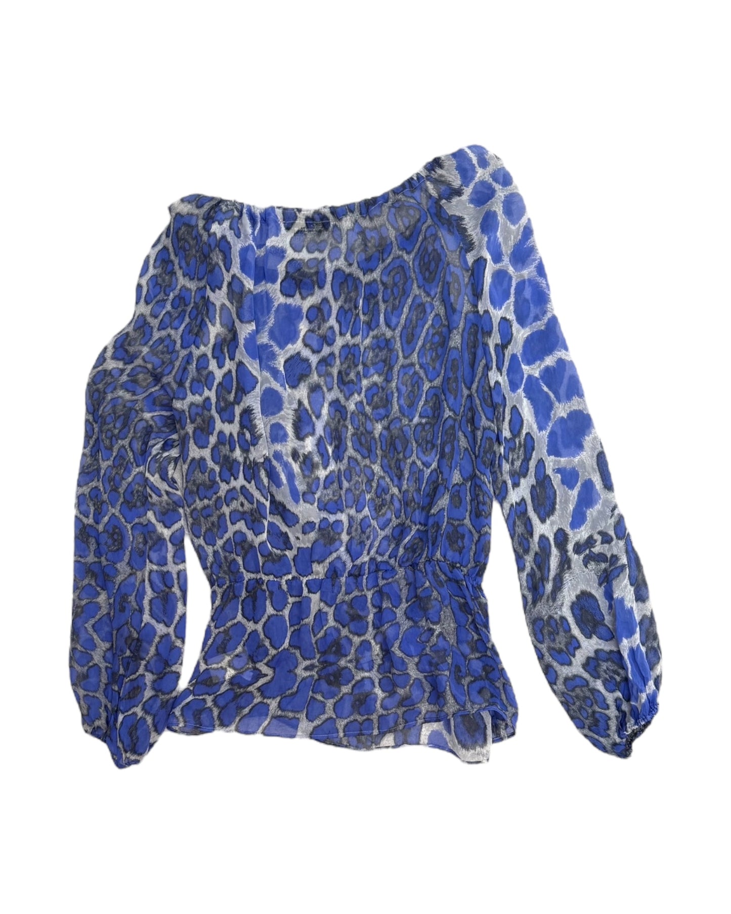 Vintage Blumarine Leopard Print Sheer Embellished Silk Blouse