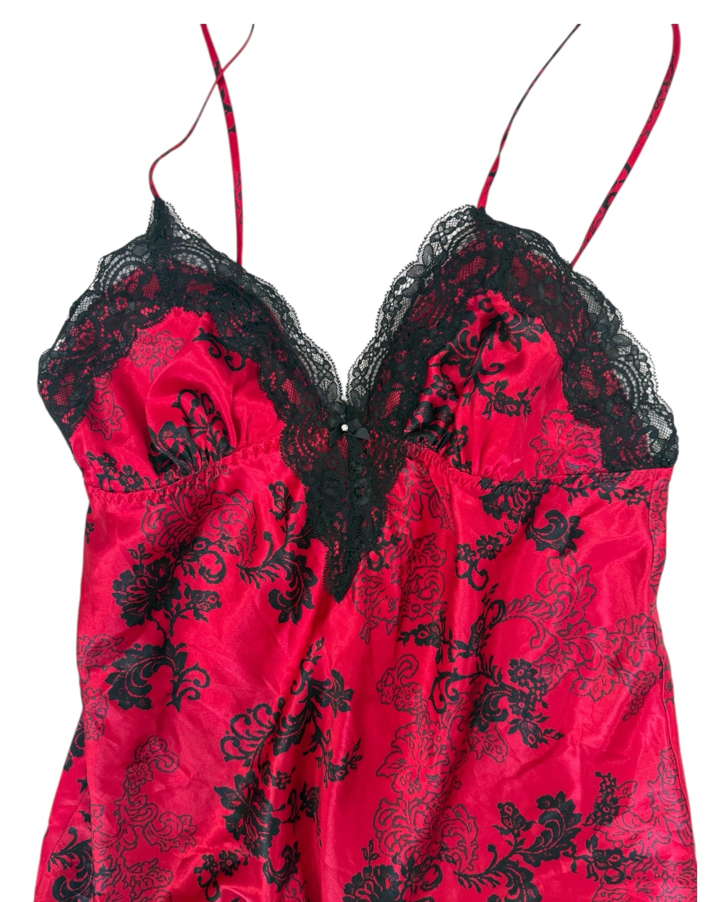 Vintage Red and Black Lace Slip Dress