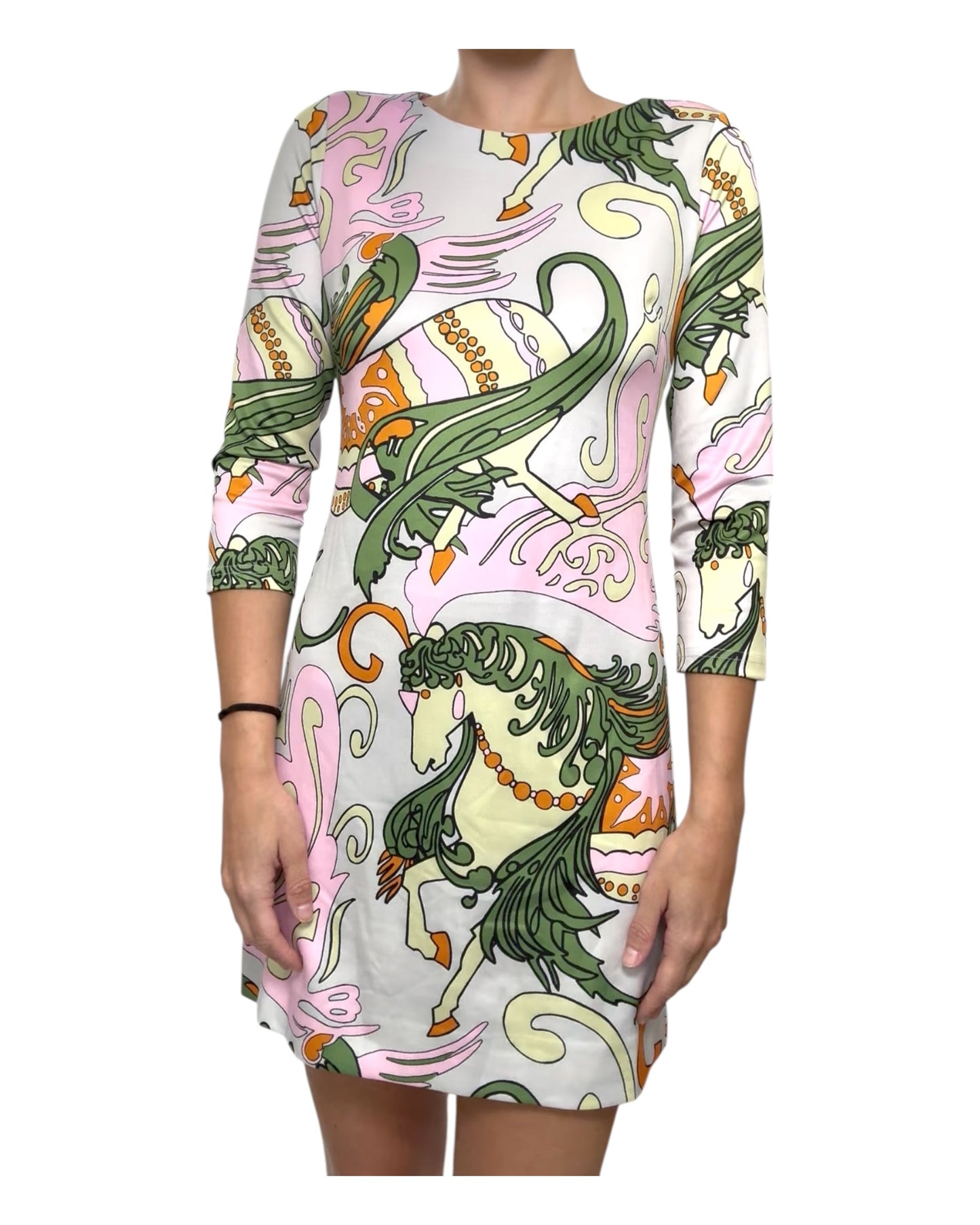 Vintage Green and Pink Equestrian Shift Dress