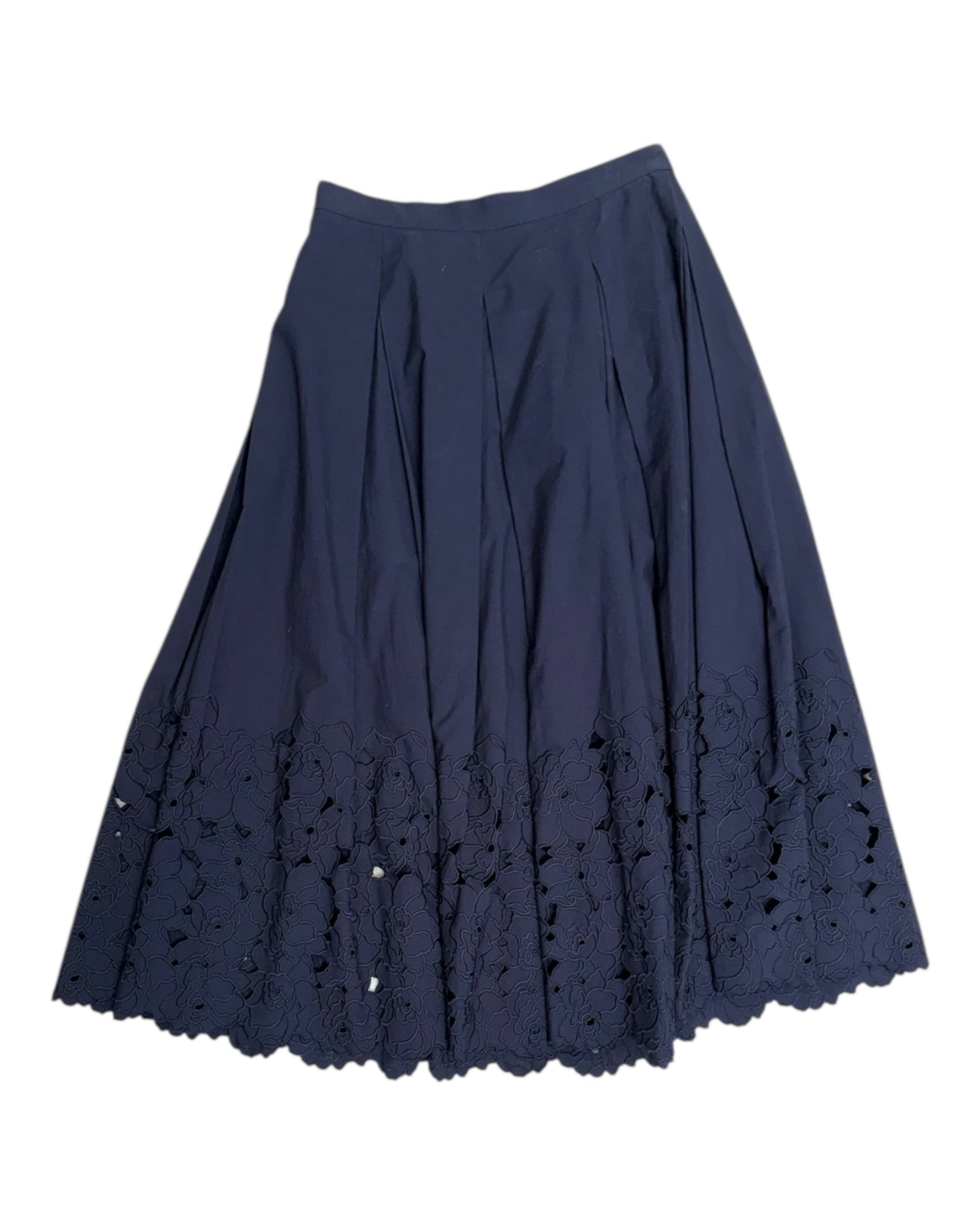 Pre-Loved ERDEM Navy Blue Floral Midi Skirt