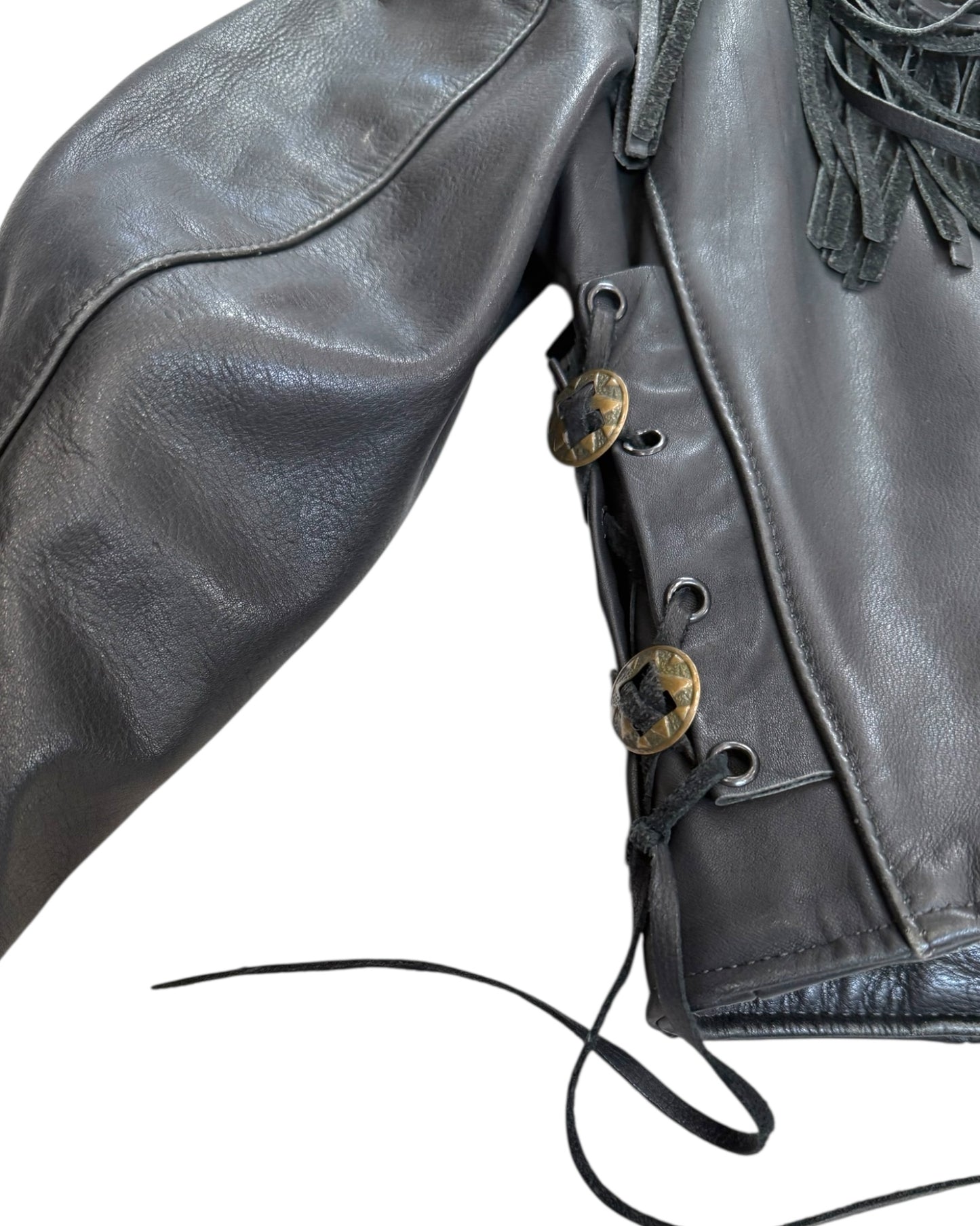 Vintage Black Leather Jacket with Fringe