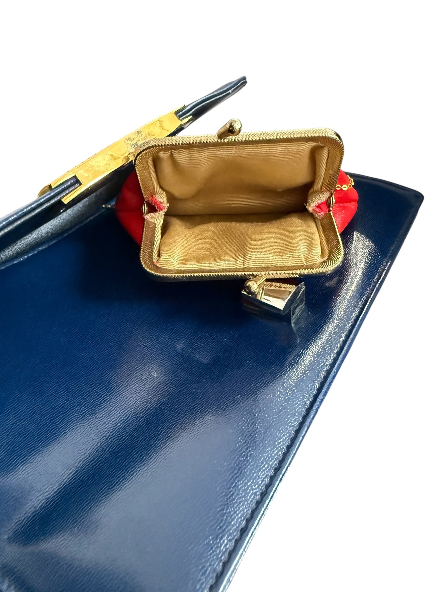 Vintage 1950s/1960s Blue Leather Bag with Coin Purse Attachment