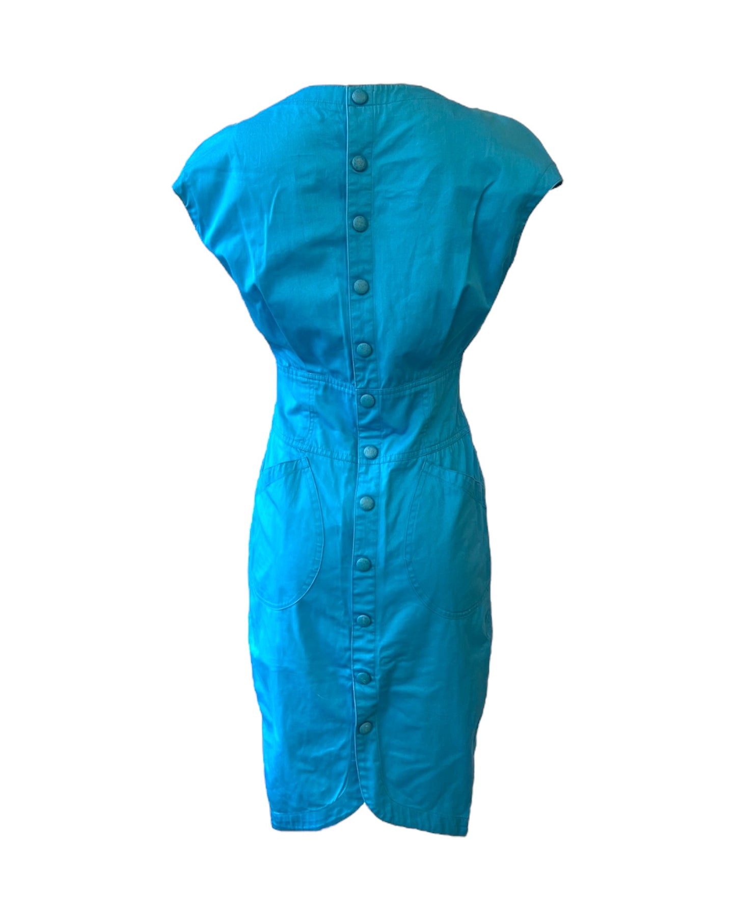 Vintage 1980s Thierry Mugler Blue Cotton Shirt Dress