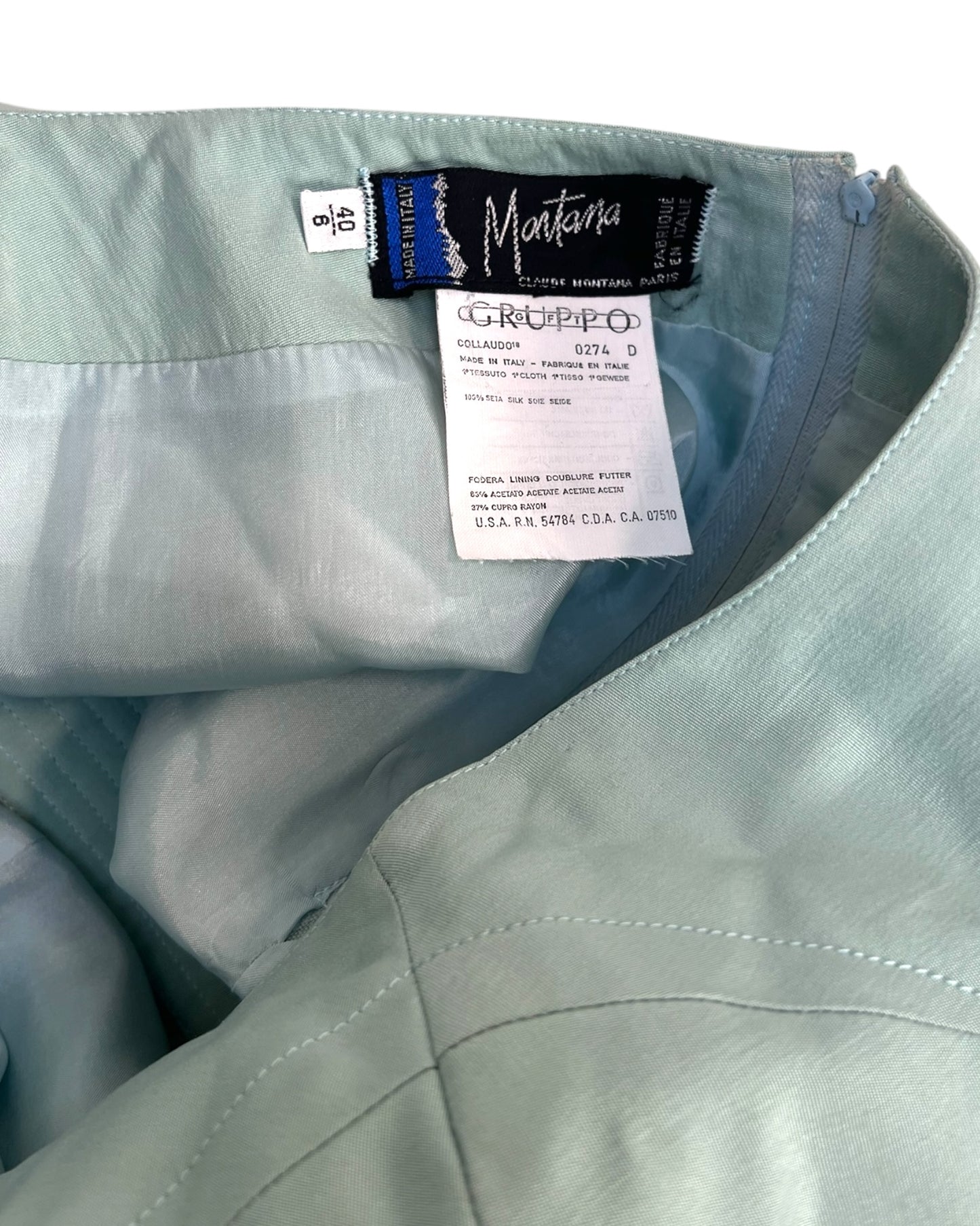 Vintage Claude Montana Seafoam Green Silk Mini Skirt