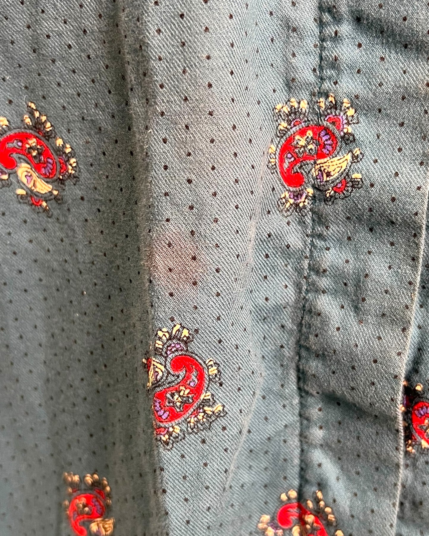 Vintage Teal and Red Paisley Button-Up Top