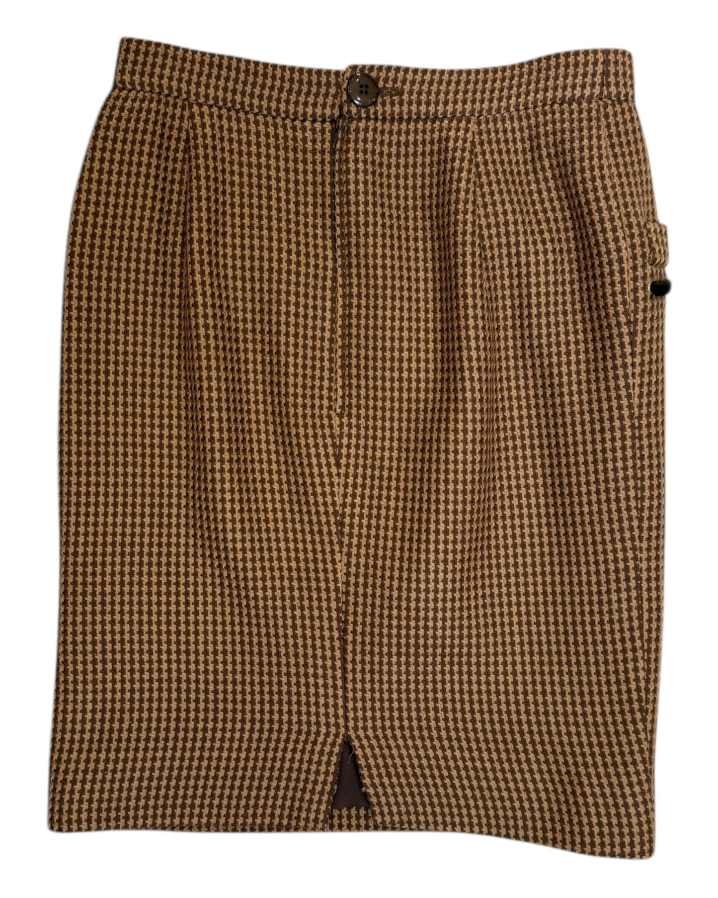 Vintage 1980s Valentino Brown Houndstooth Wool Pencil Skirt