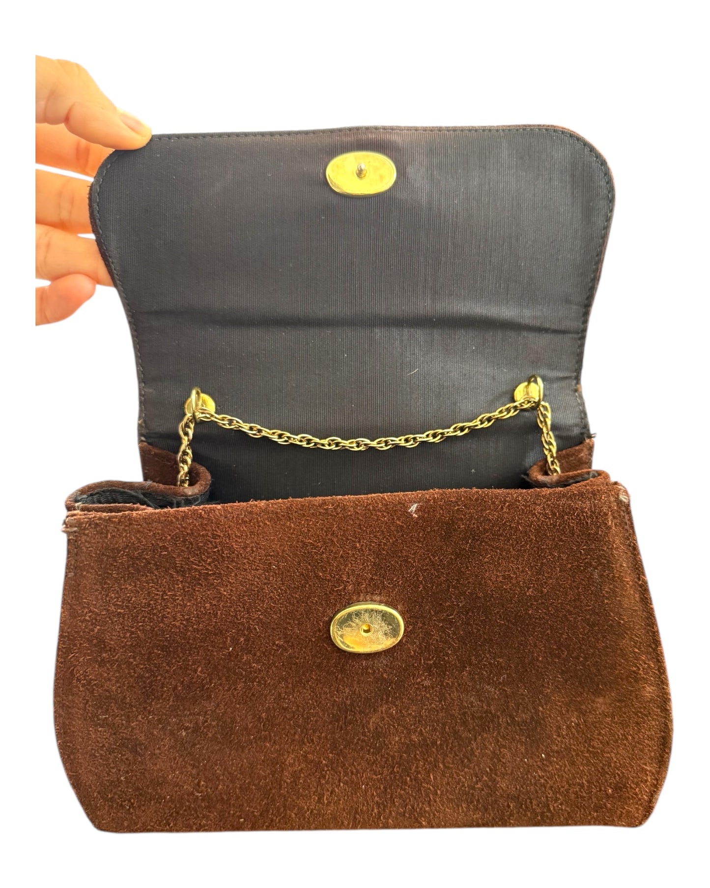 Vintage 1950s Brown Bag with Gold Chain