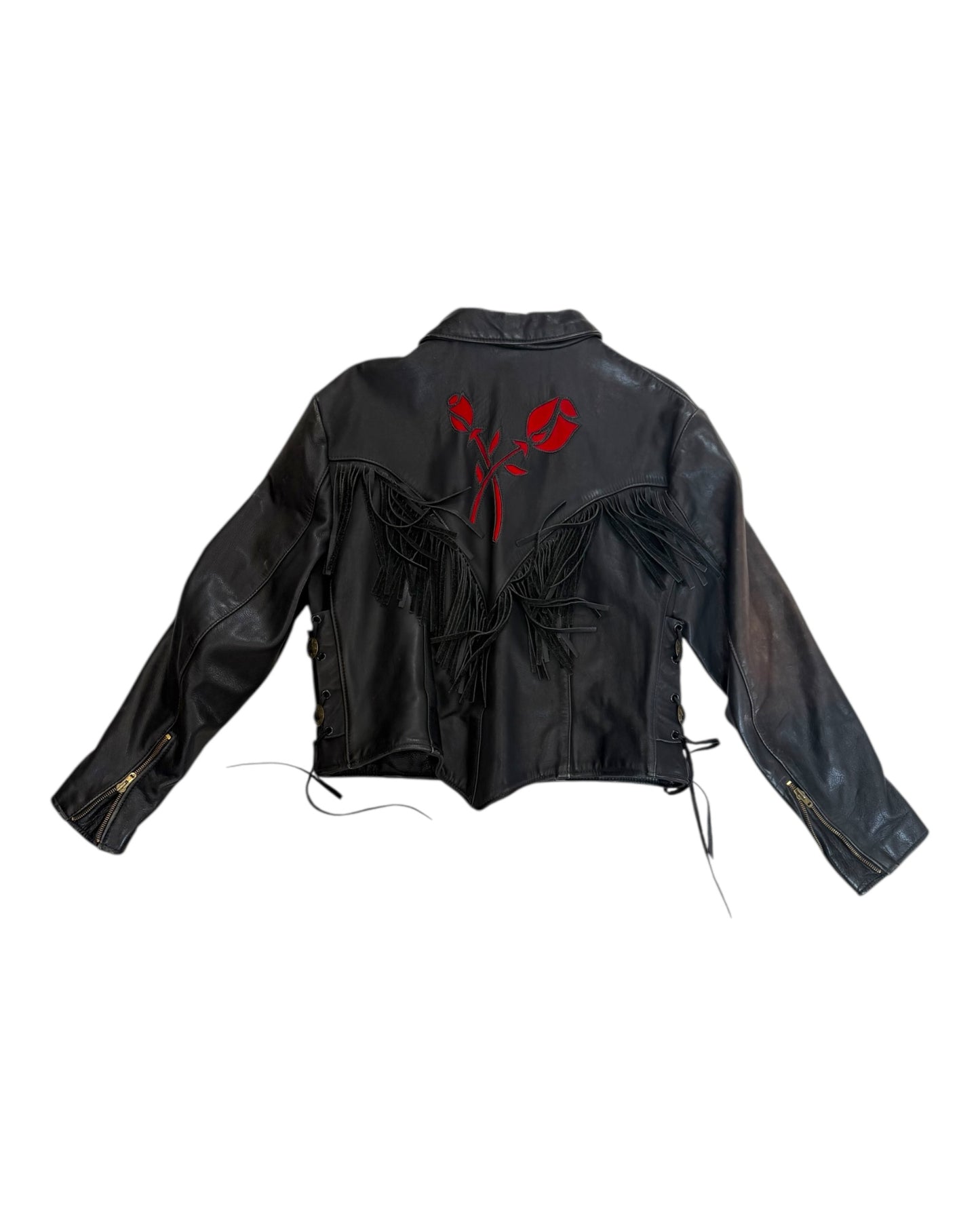 Vintage Black Leather Jacket with Fringe