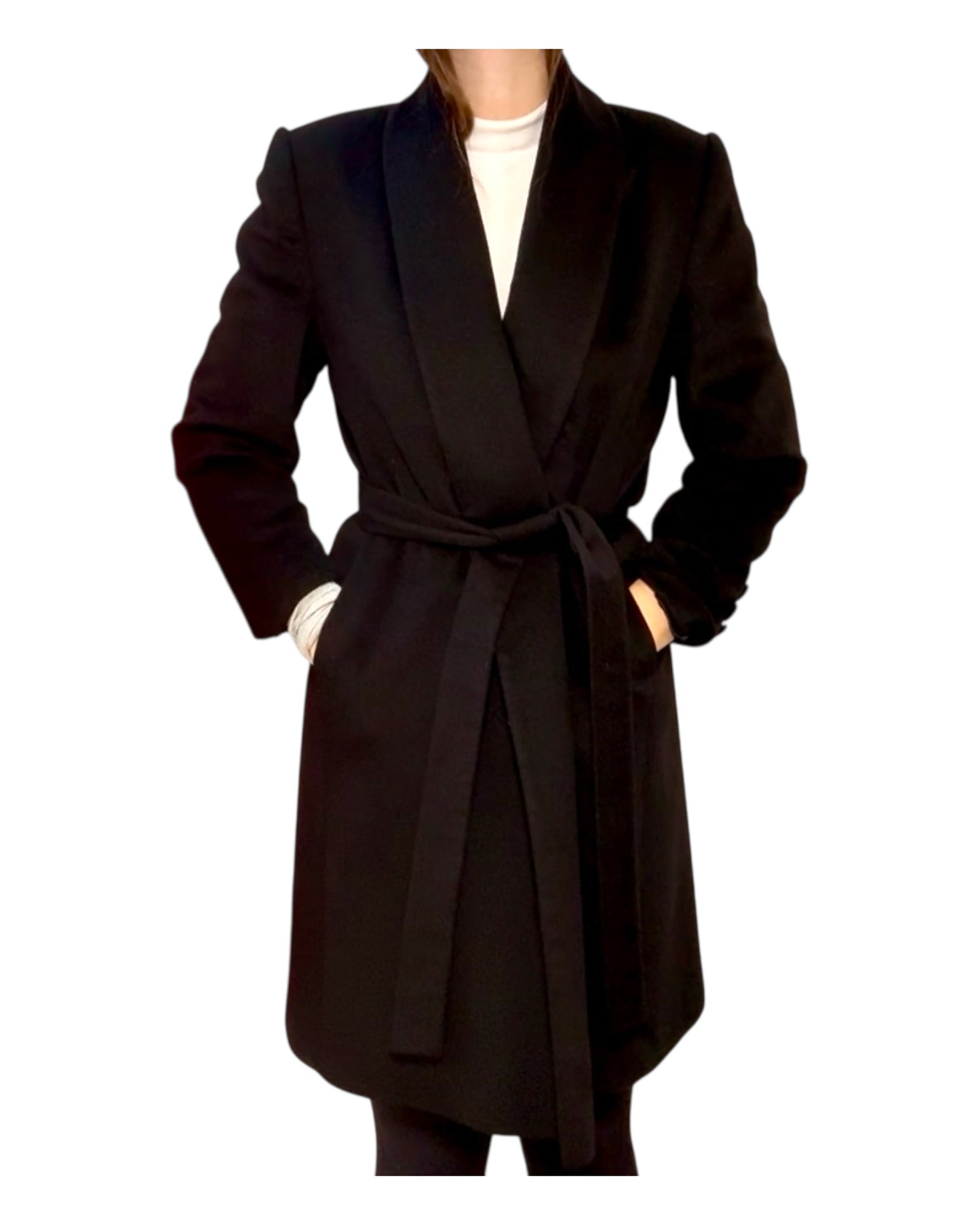 Vintage Black Cashmere Belted Coat