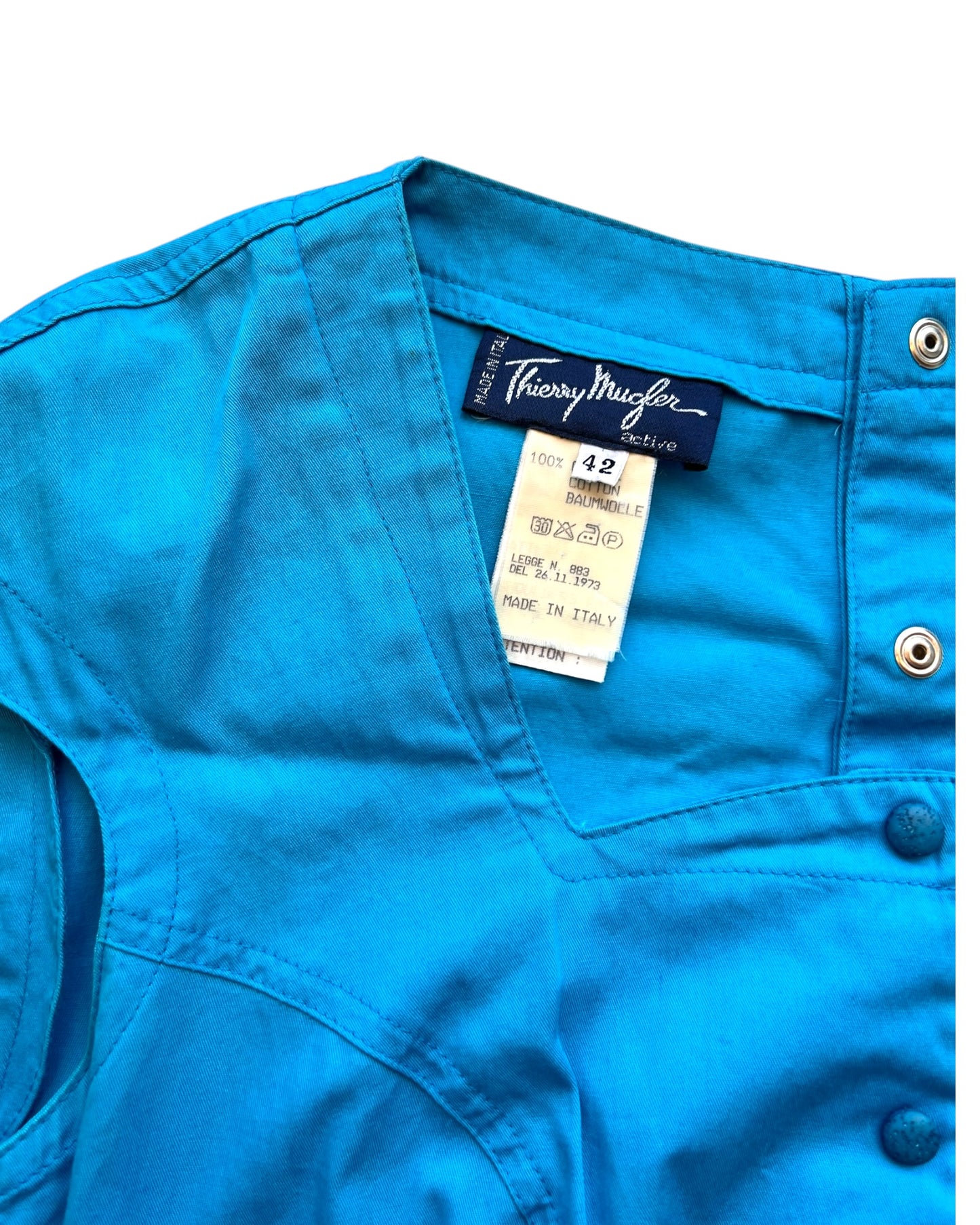 Vintage 1980s Thierry Mugler Blue Cotton Shirt Dress