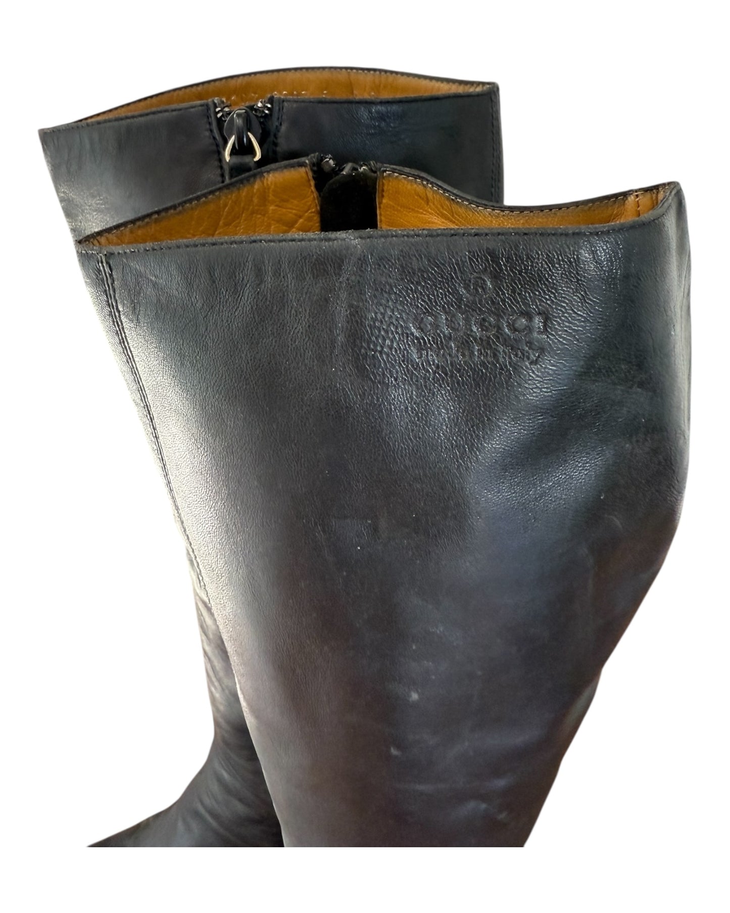 Vintage Gucci Pointed Toe Black Leather Boots