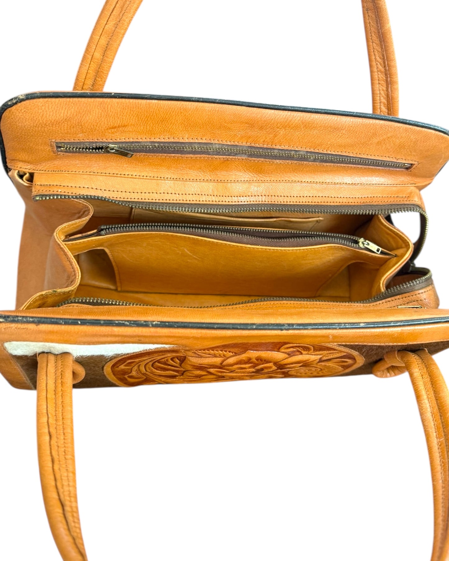 Vintage Hand Tooled Aztec Calfskin Bag
