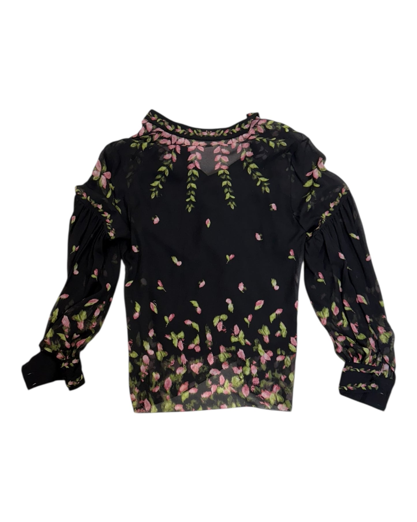 Pre-Loved ERDEM Sheer Black and Pink Floral Blouse