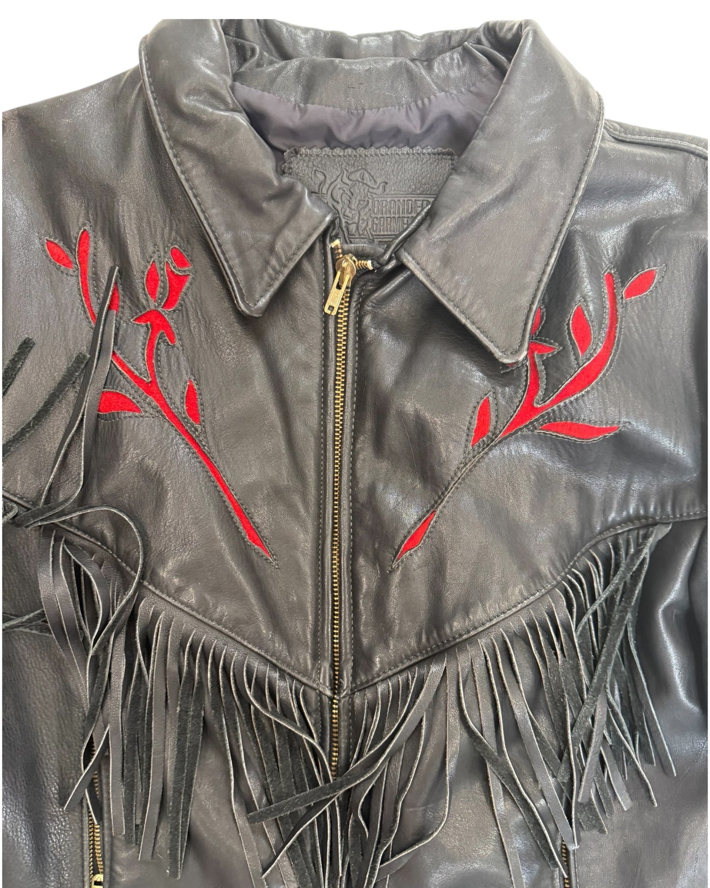 Vintage Black Leather Jacket with Fringe