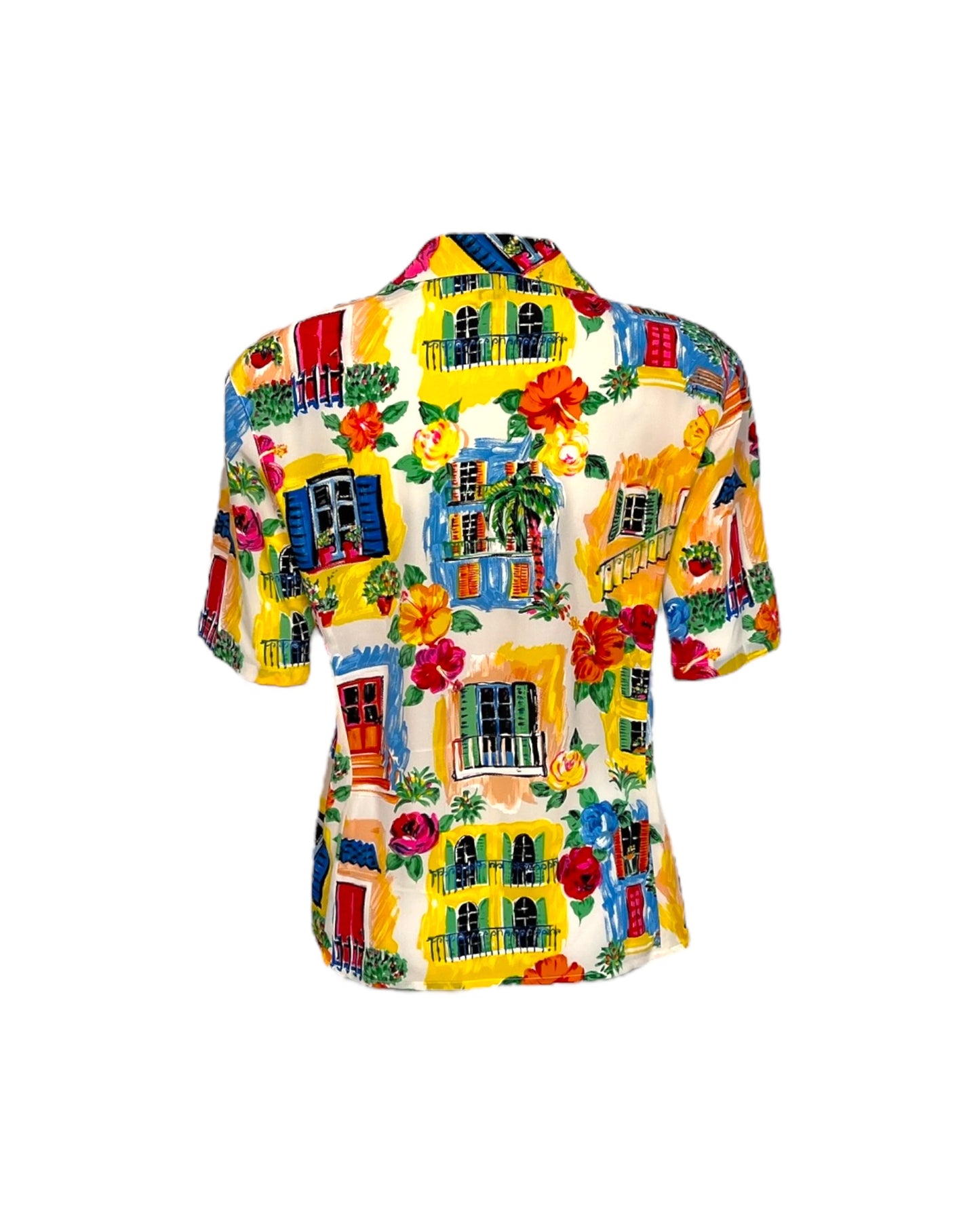 Vintage 1980s Ungaro Multicolor Button-Up Top with Removable Shoulder Pads