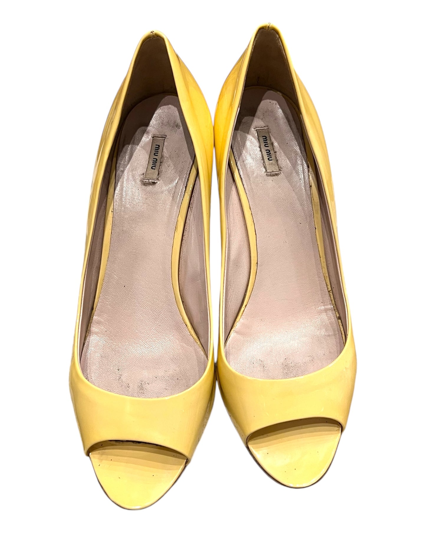 Vintage Miu Miu Yellow Peep-Toe Wedges