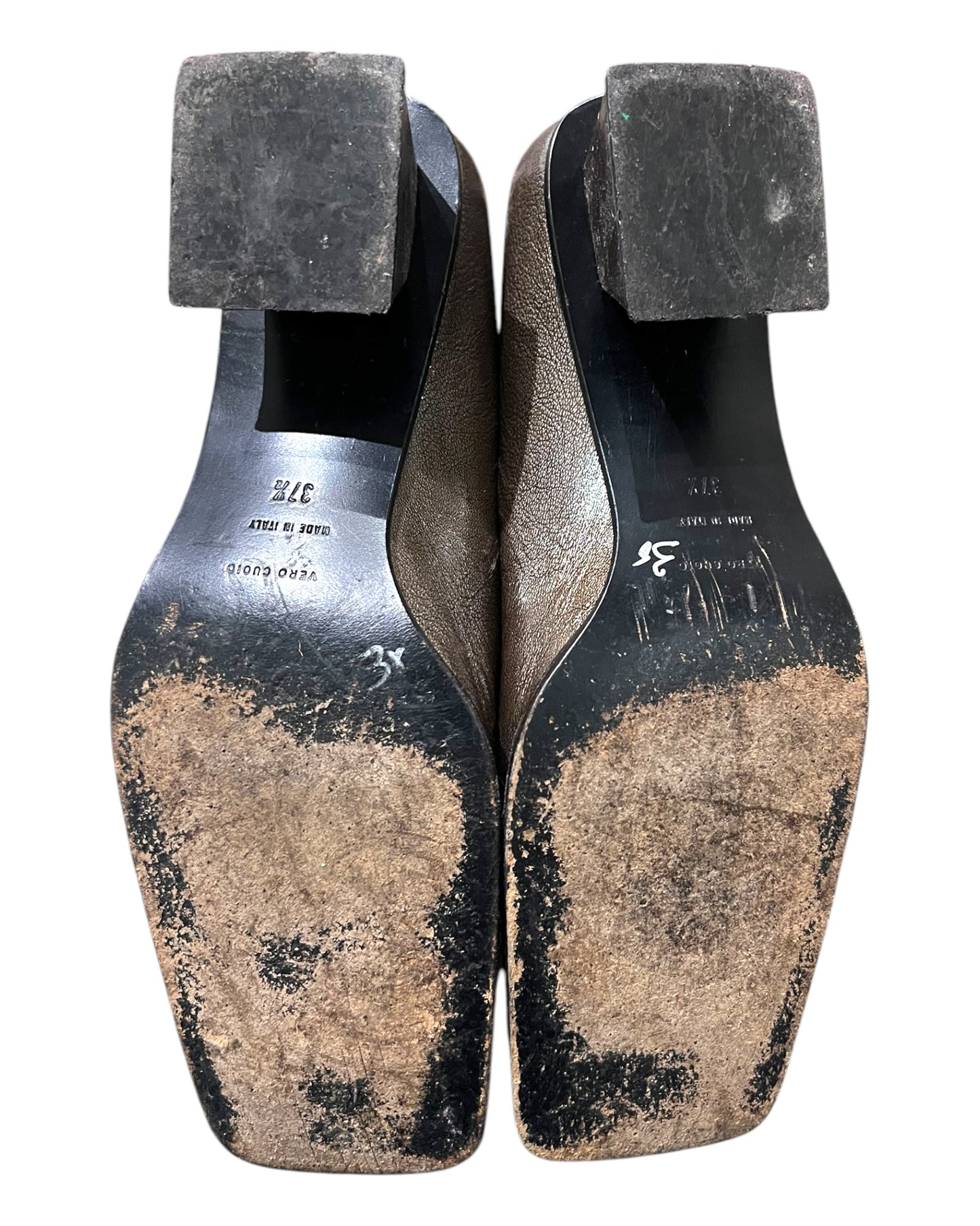 Vintage Miu Miu Grey Square-Toe Kitten Heels