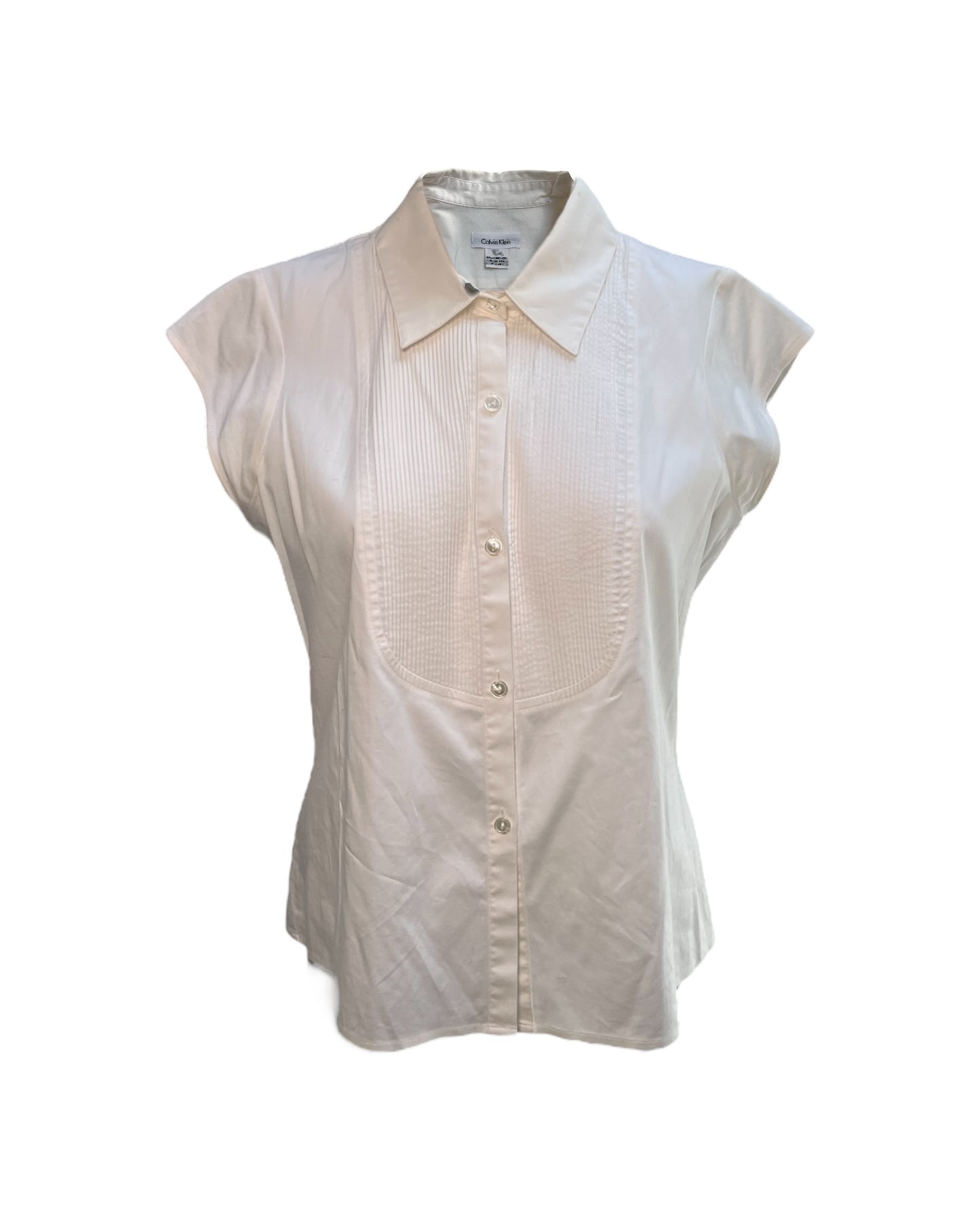 Vintage Calvin Klein White Button-Up Short-Sleeve Top