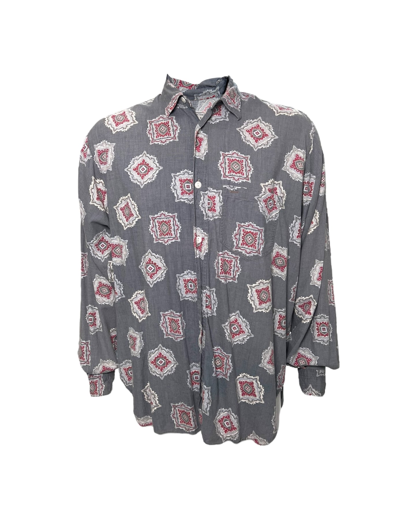 Vintage Grey Paisley Button-Up Top
