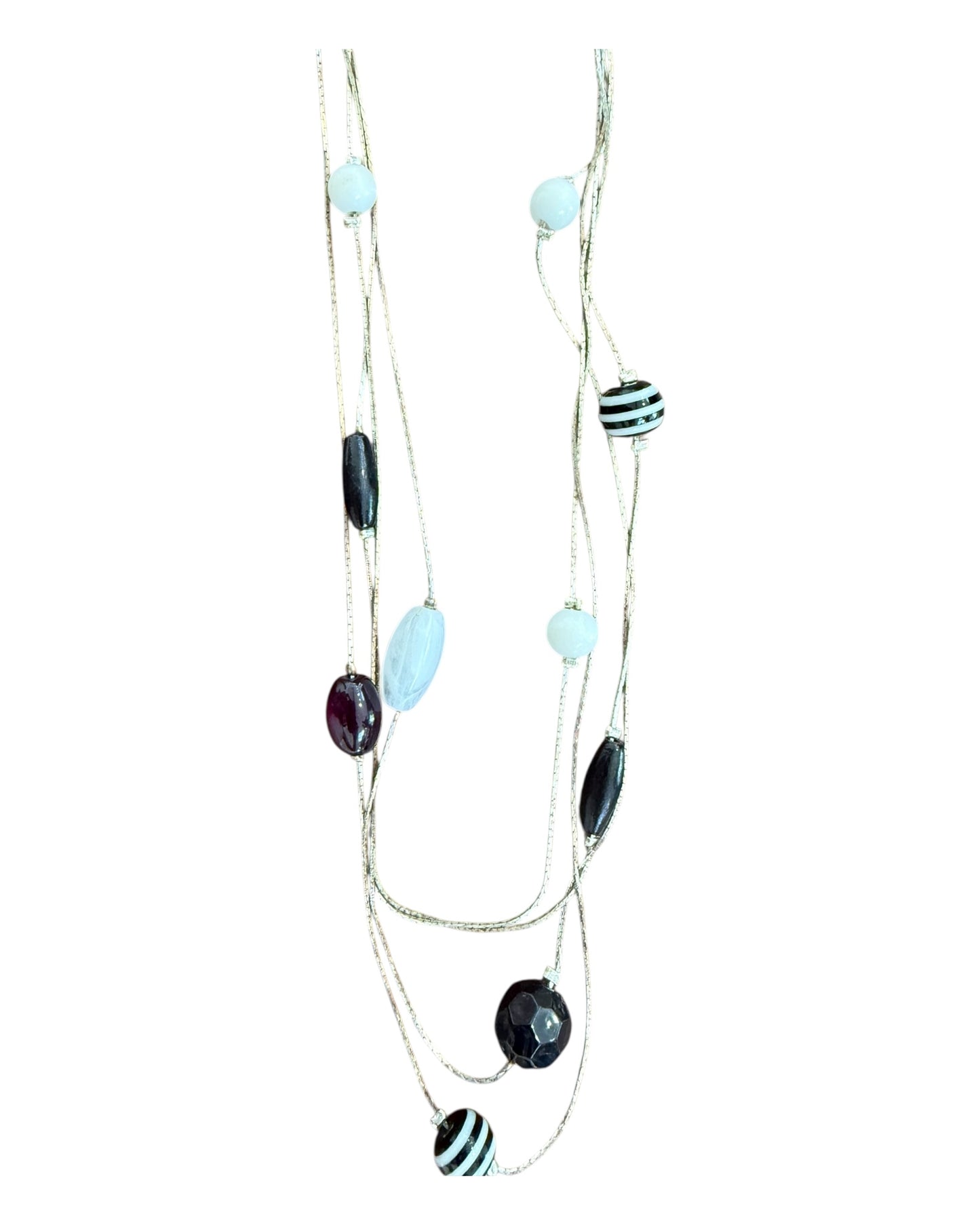 Vintage Black, Purple, and White Beaded Wire Necklace