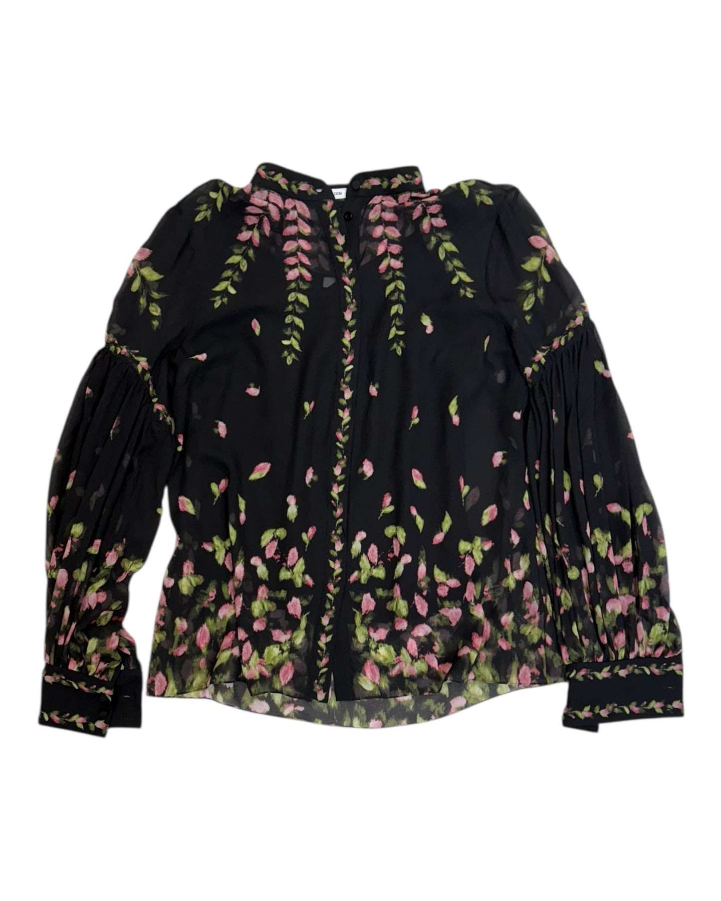Pre-Loved ERDEM Sheer Black and Pink Floral Blouse