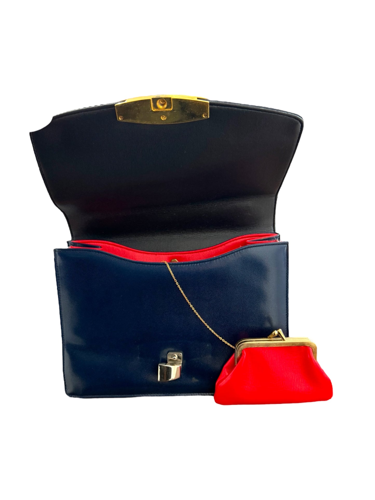 Vintage 1950s/1960s Blue Leather Bag with Coin Purse Attachment