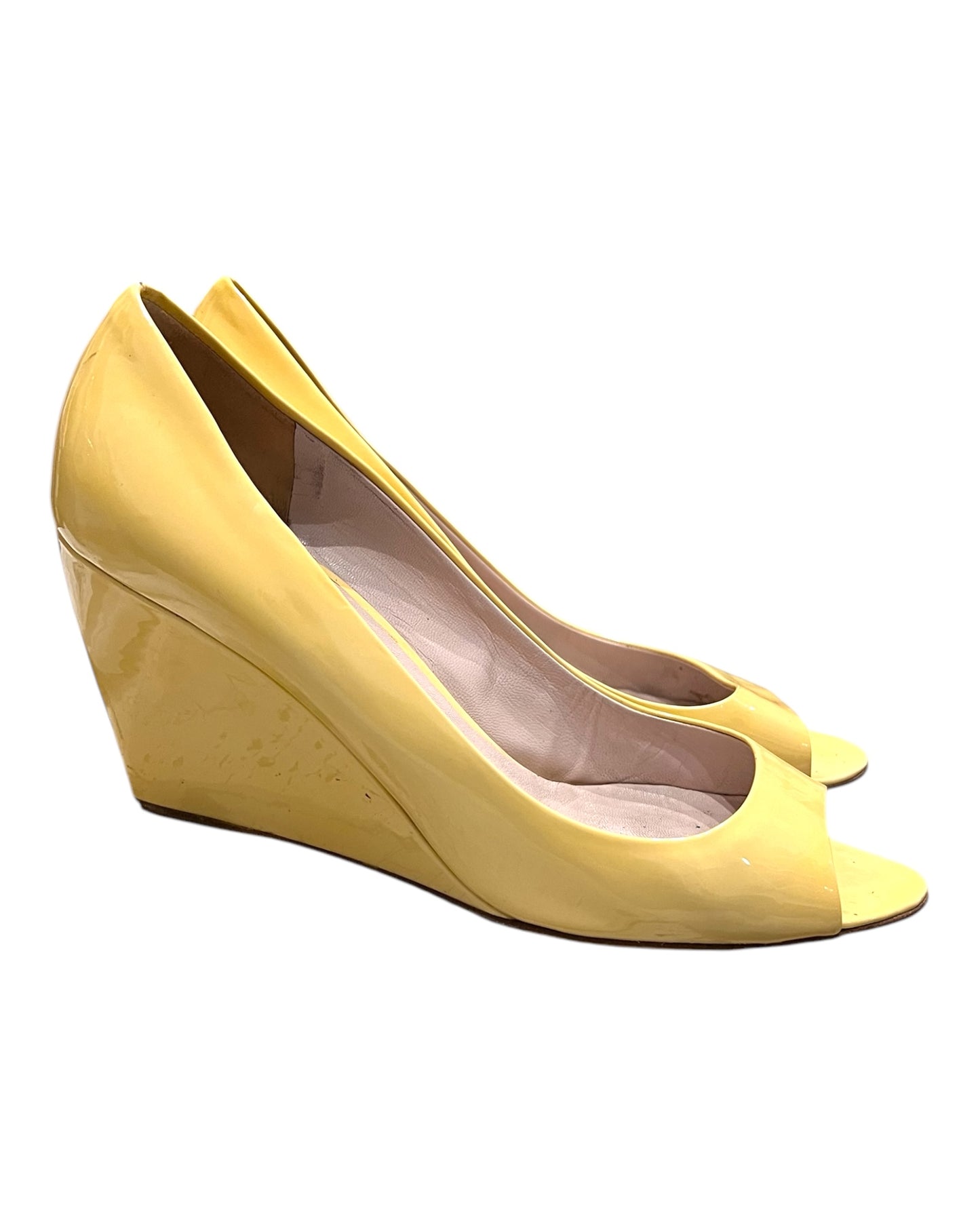 Vintage Miu Miu Yellow Peep-Toe Wedges