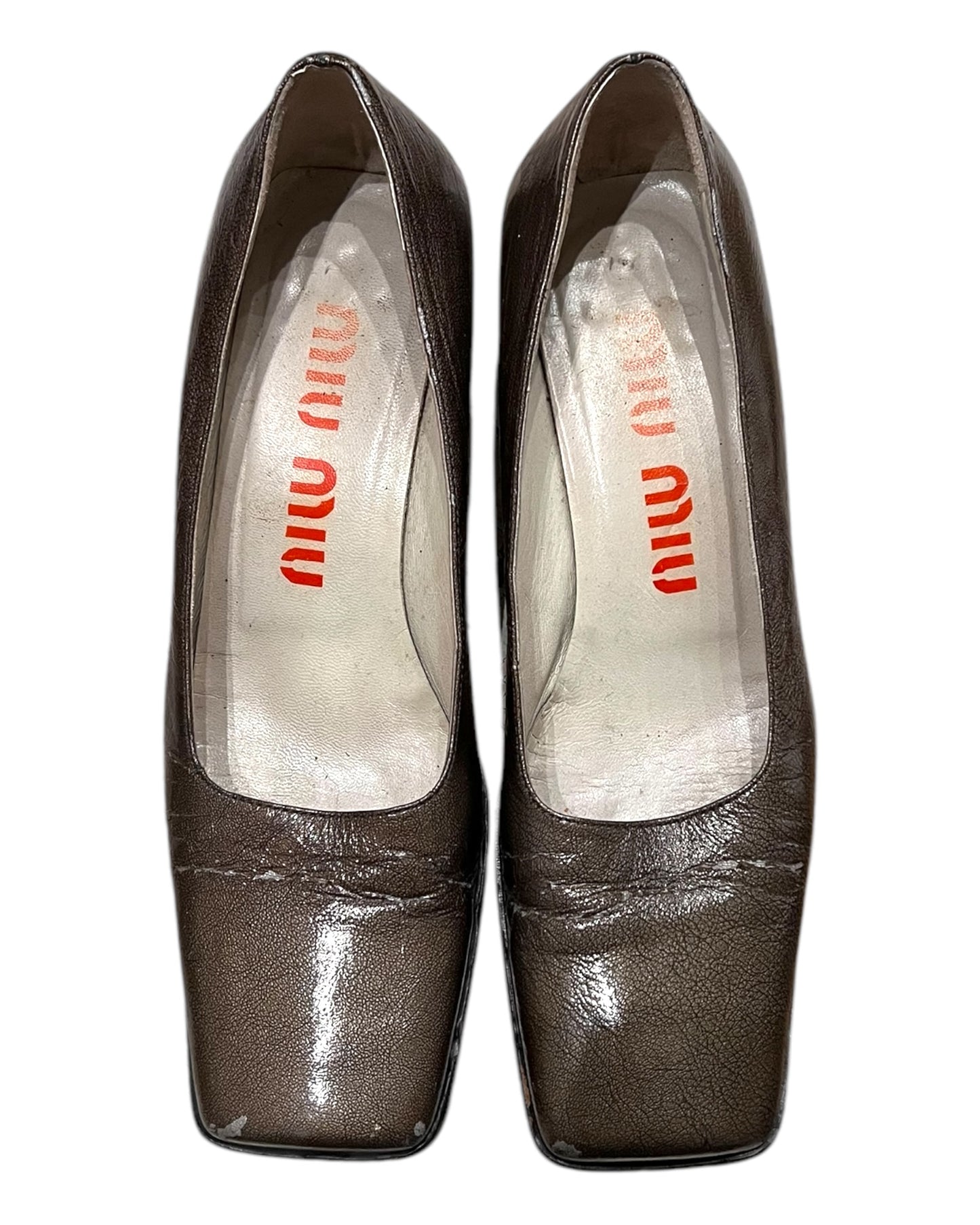 Vintage Miu Miu Grey Square-Toe Kitten Heels