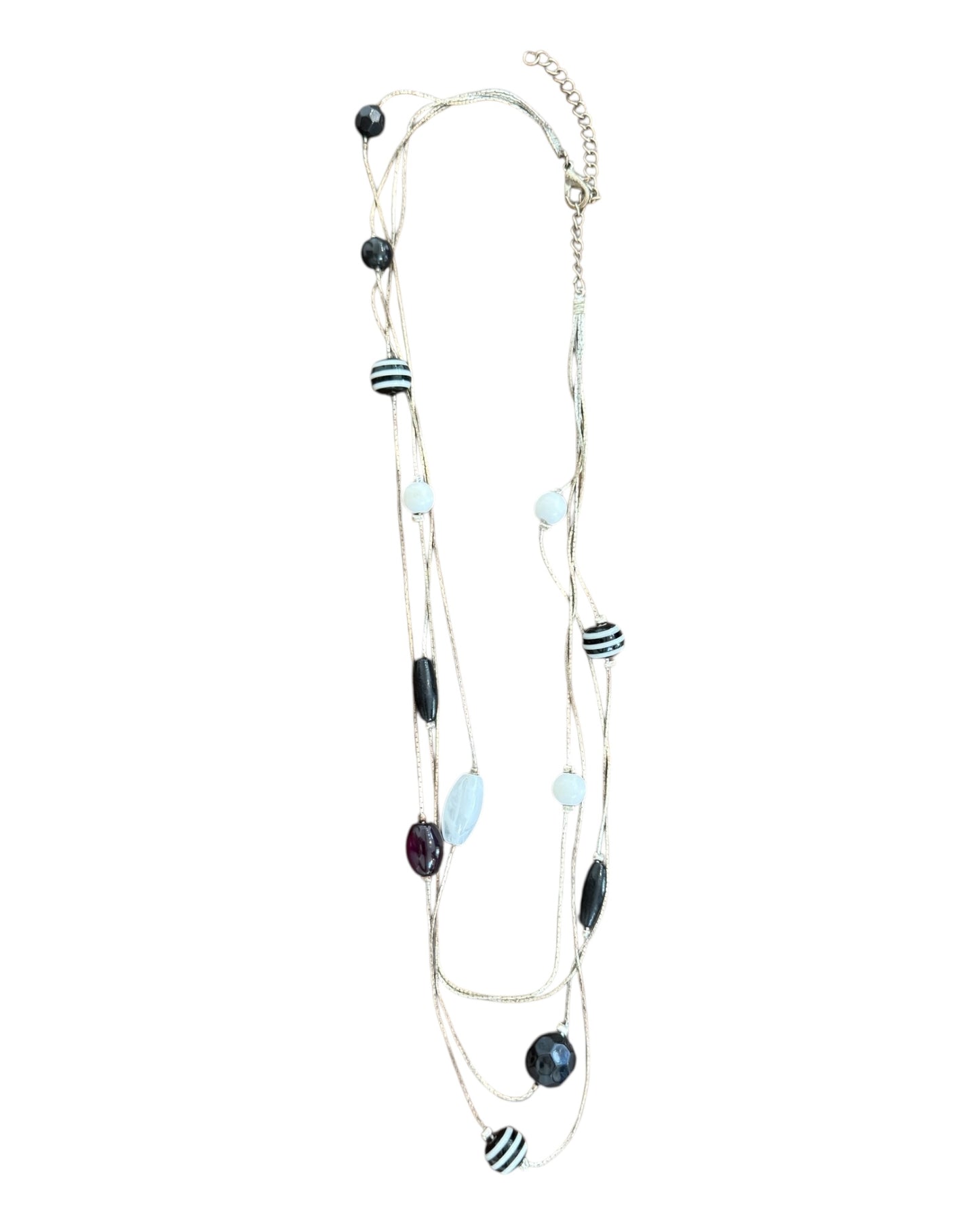 Vintage Black, Purple, and White Beaded Wire Necklace