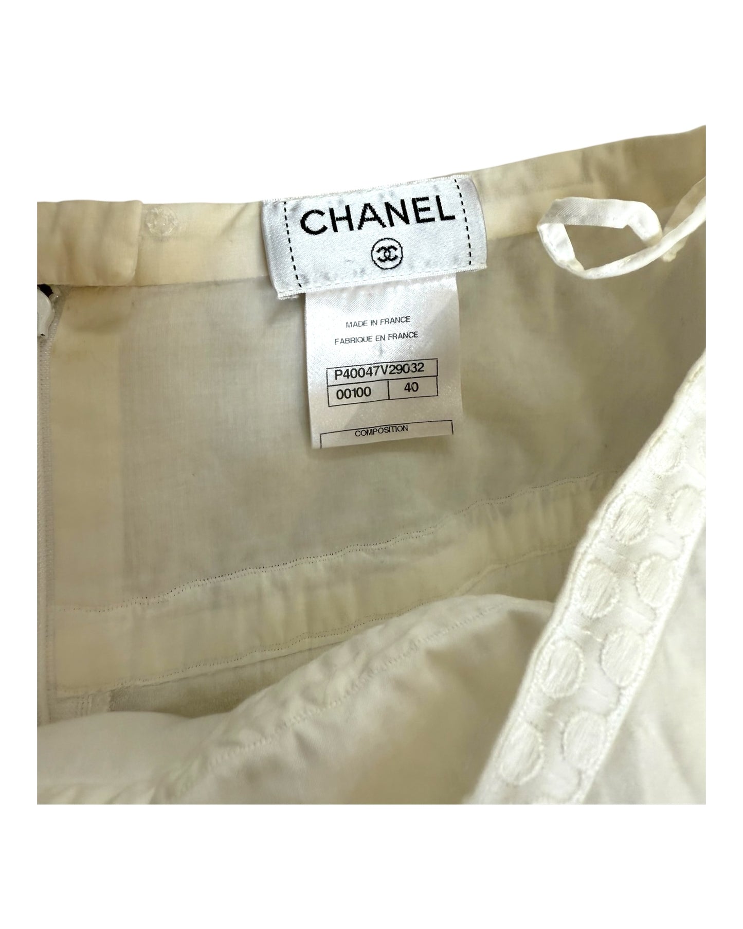 Vintage Chanel White Cotton Ruffle Maxi Skirt