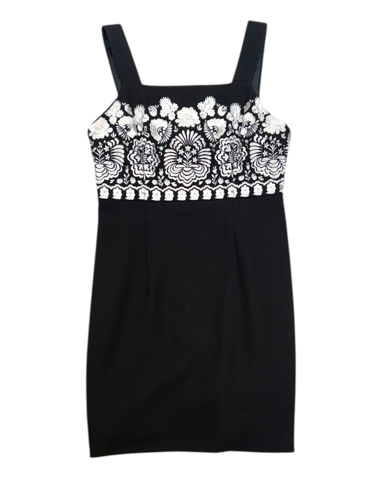 Vintage Black and White Embroidered Dress and Blazer Set