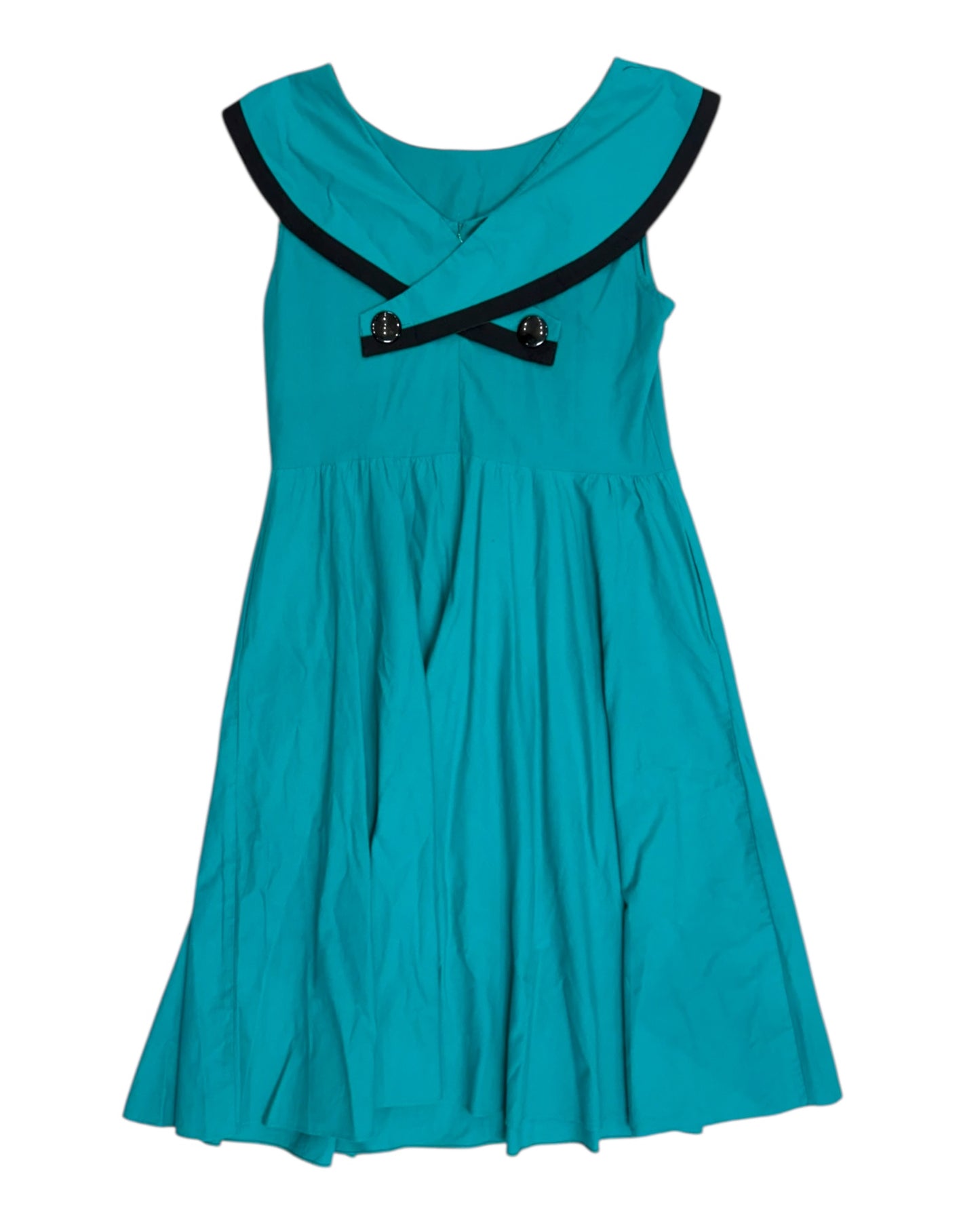 Vintage 1950s Teal and Black A-Line Dress