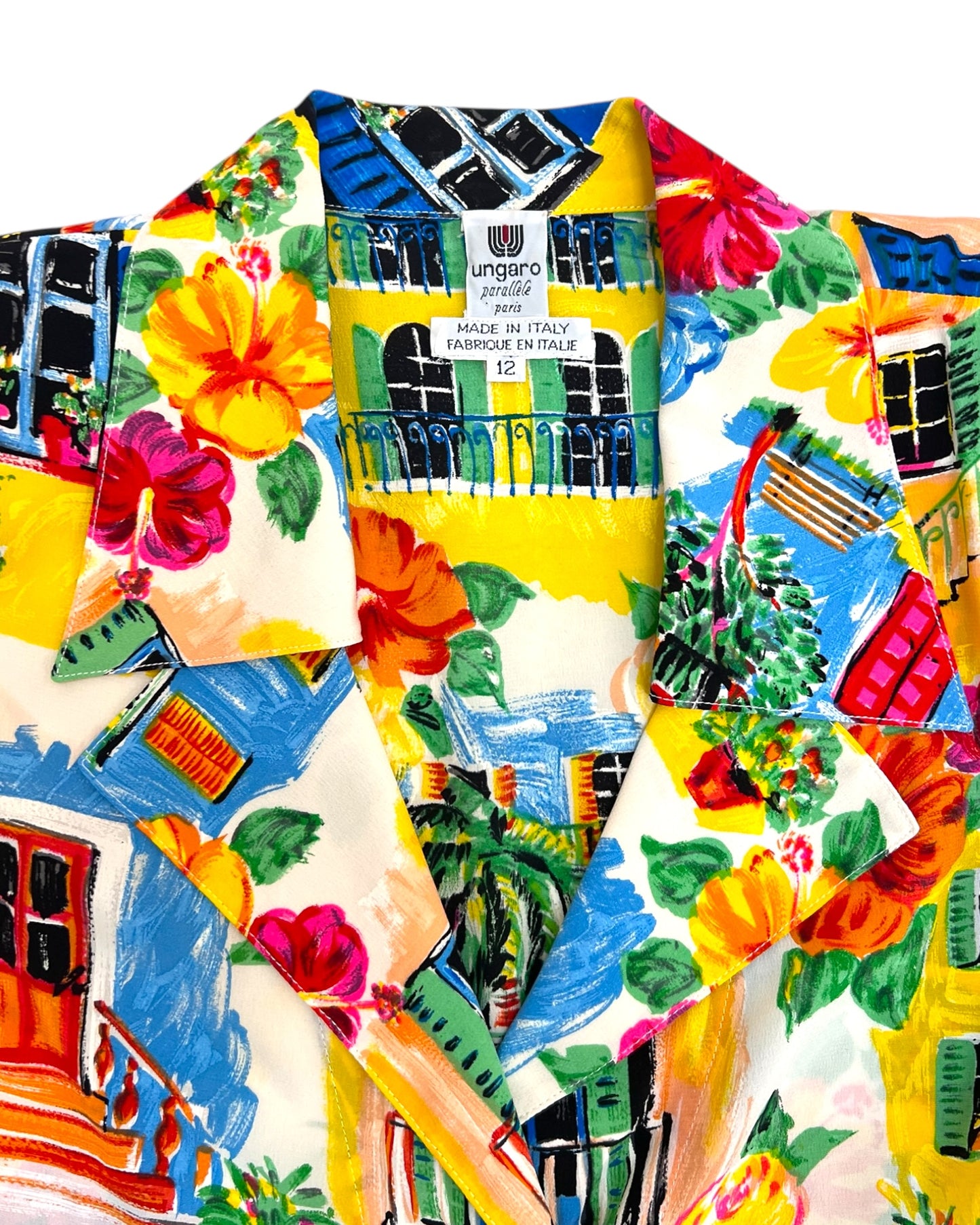Vintage 1980s Ungaro Multicolor Button-Up Top with Removable Shoulder Pads