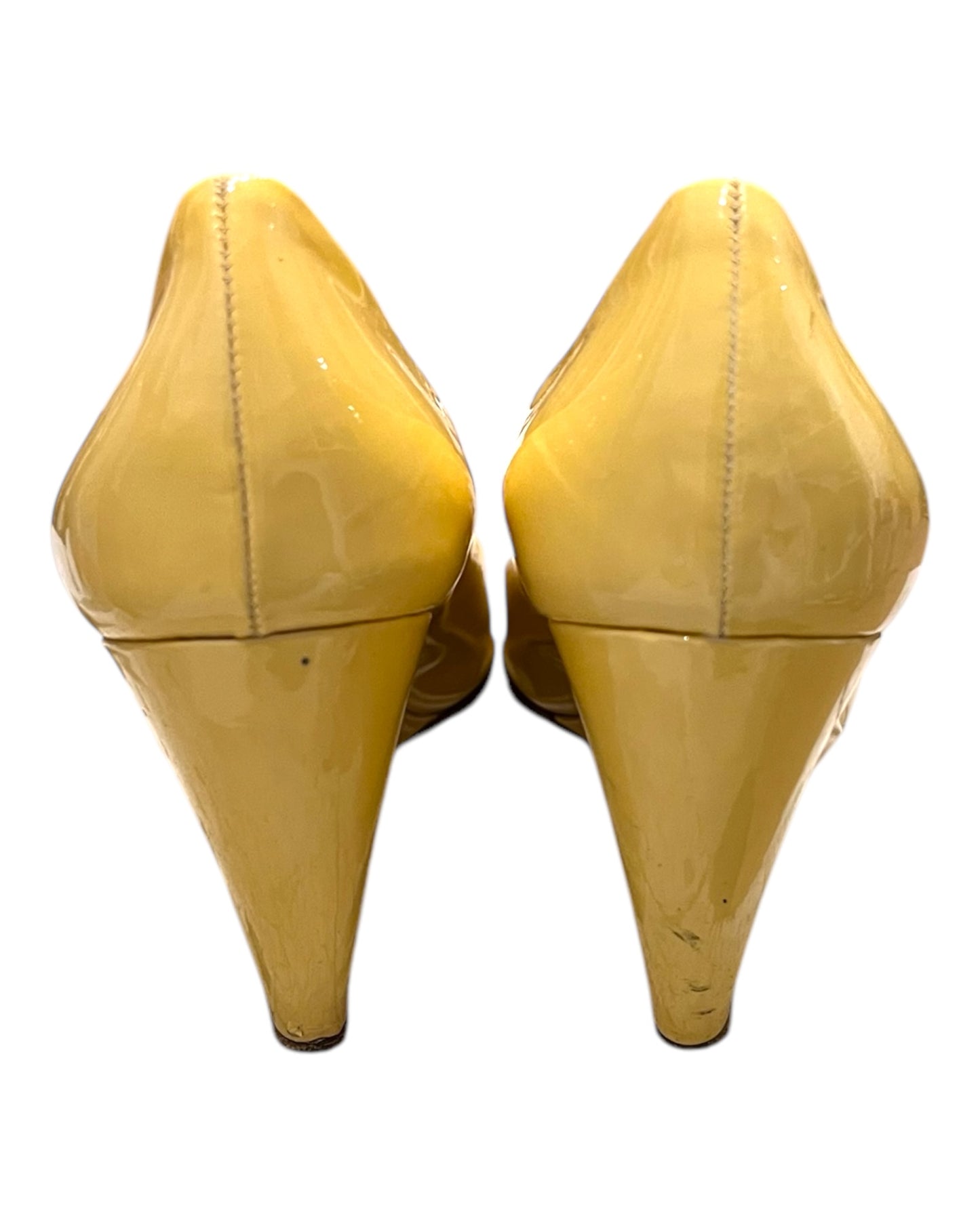 Vintage Miu Miu Yellow Peep-Toe Wedges