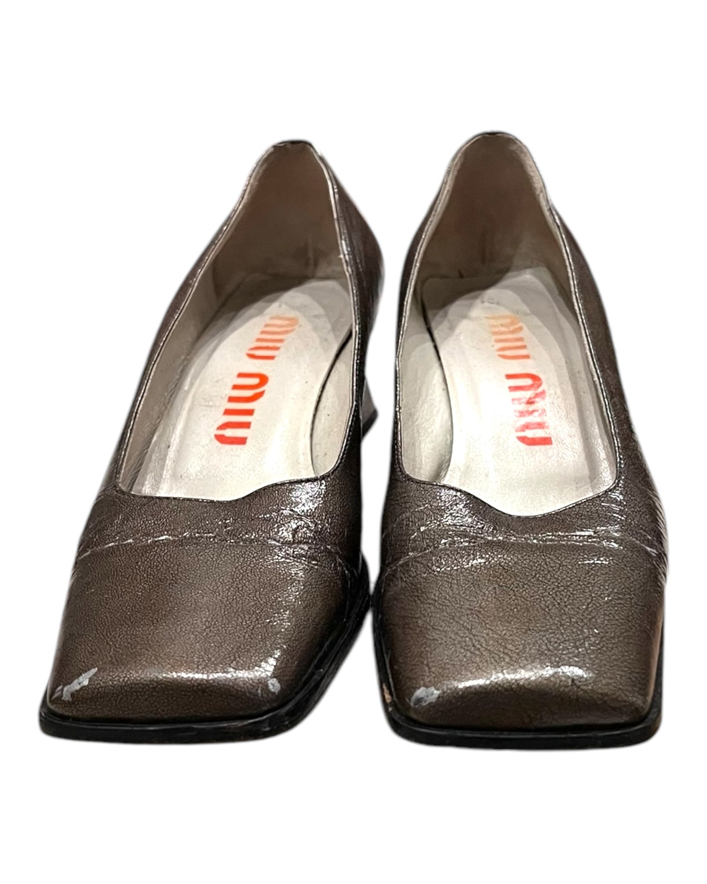 Vintage Miu Miu Grey Square-Toe Kitten Heels