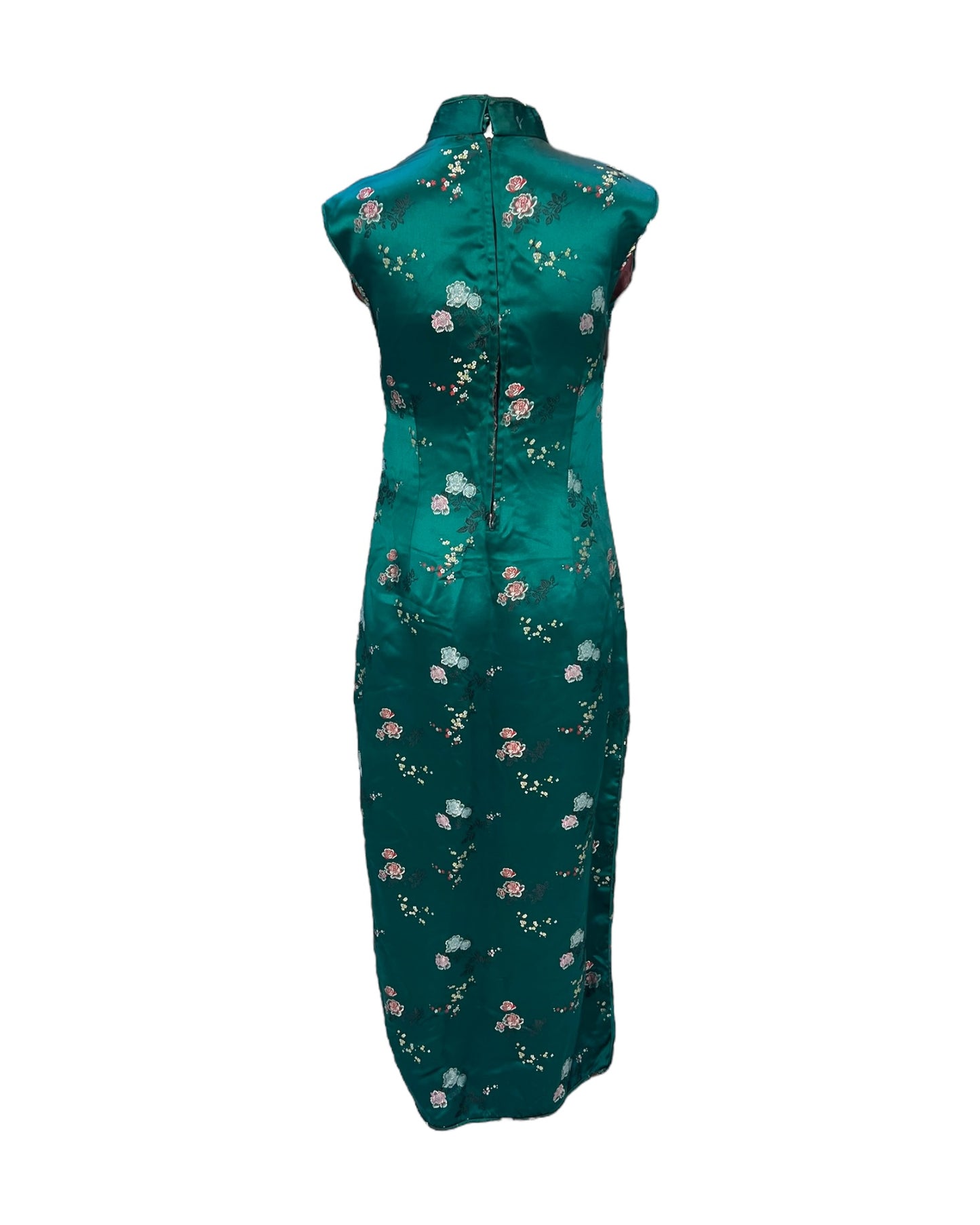 Vintage Green Floral Qipao-Inspired Dress