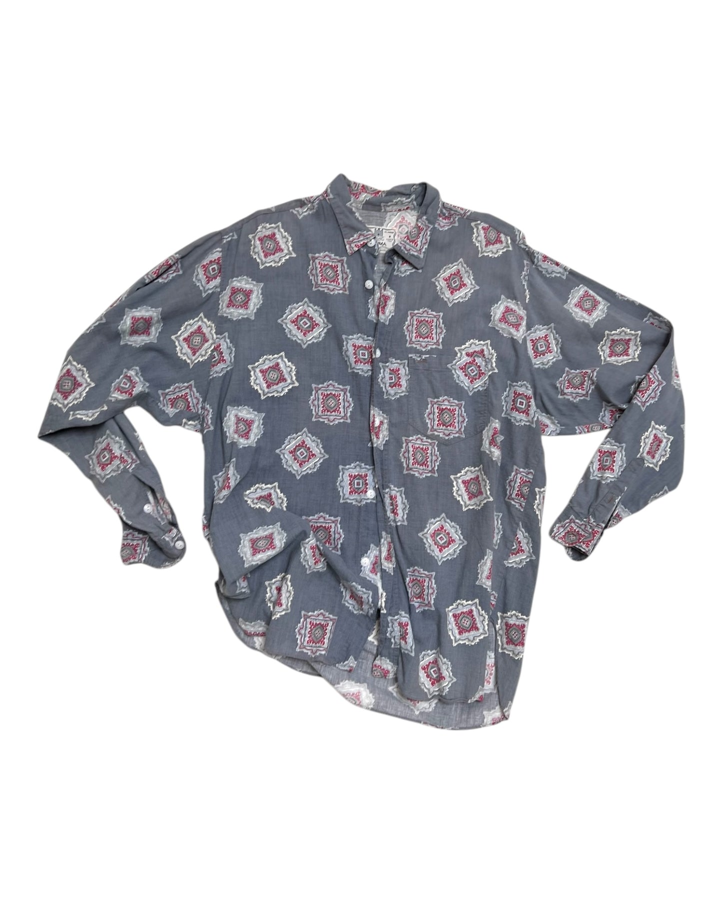 Vintage Grey Paisley Button-Up Top