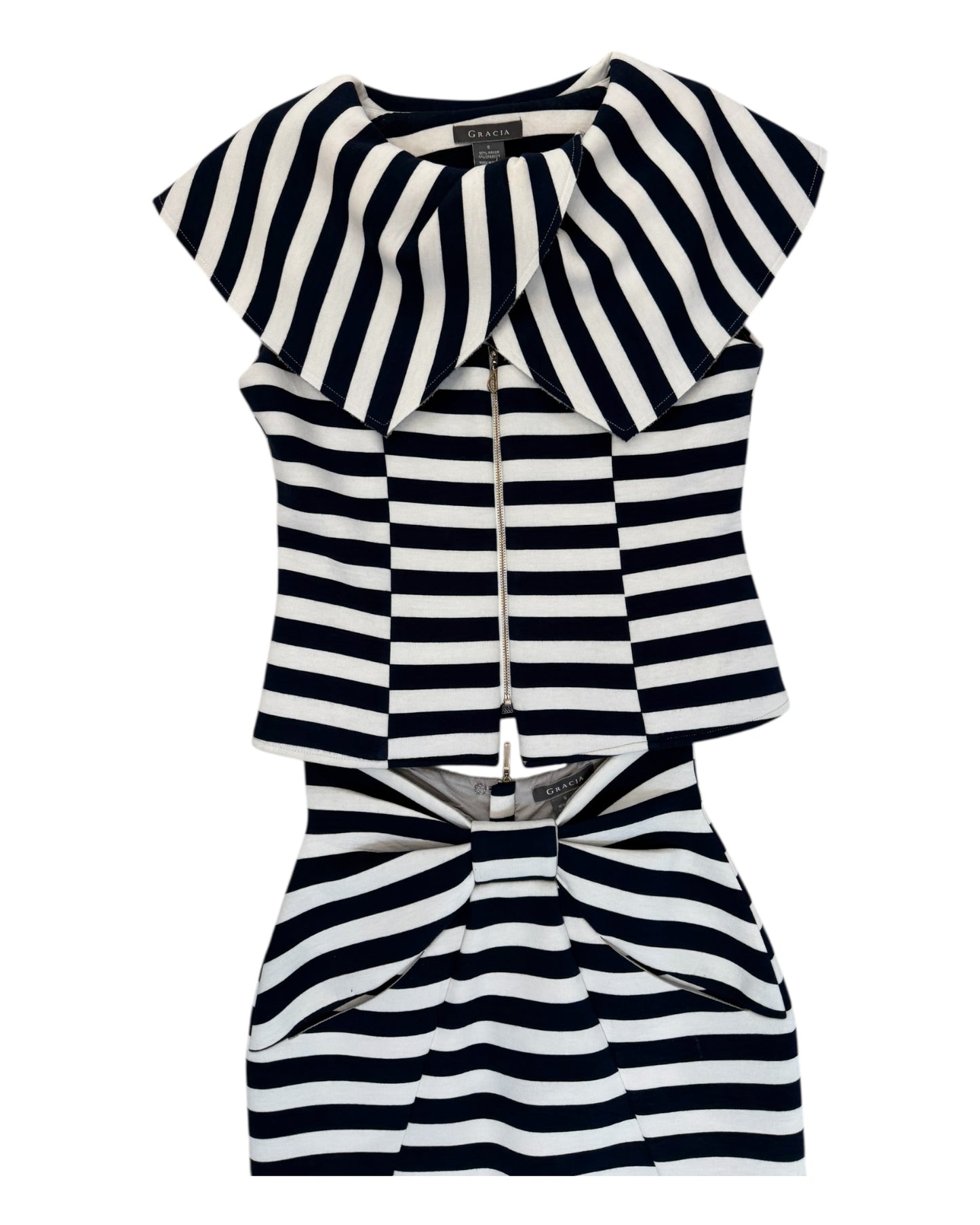 Vintage Navy and White Striped Skirt Set