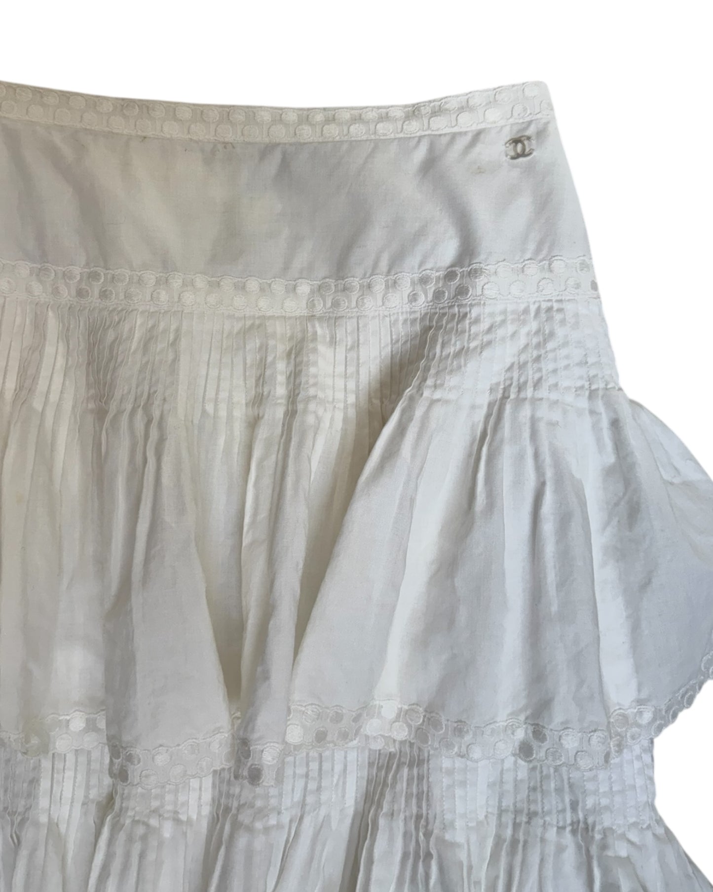 Vintage Chanel White Cotton Ruffle Maxi Skirt