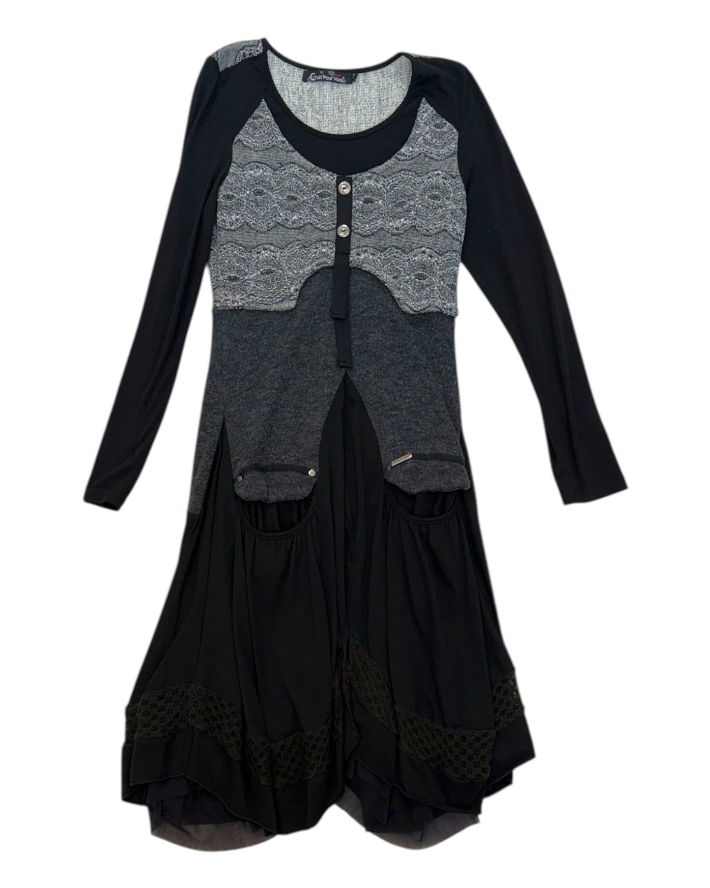 Vintage Black and Grey Knit Sweater Dress