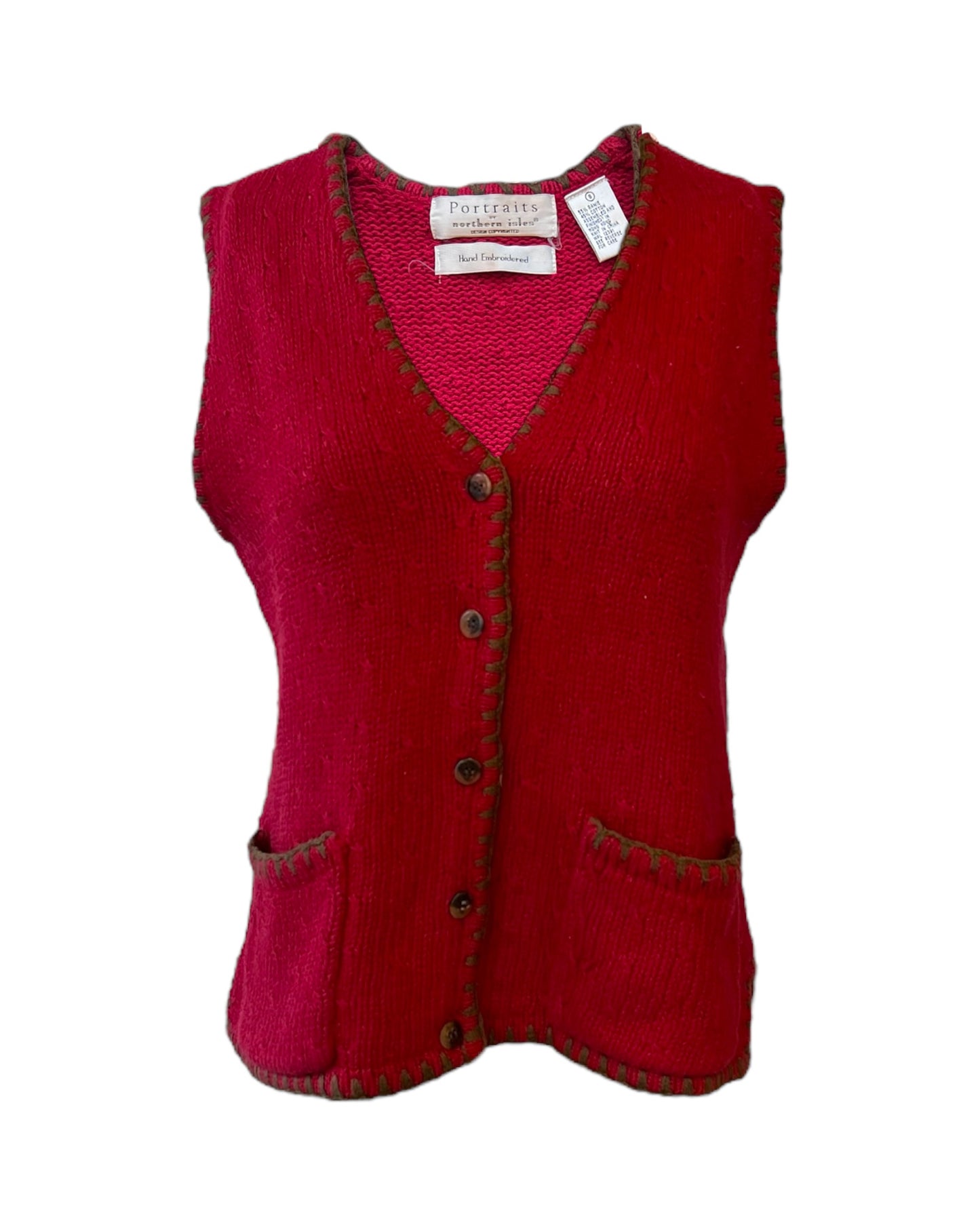 Vintage Hand Embroidered Red Sweater Vest