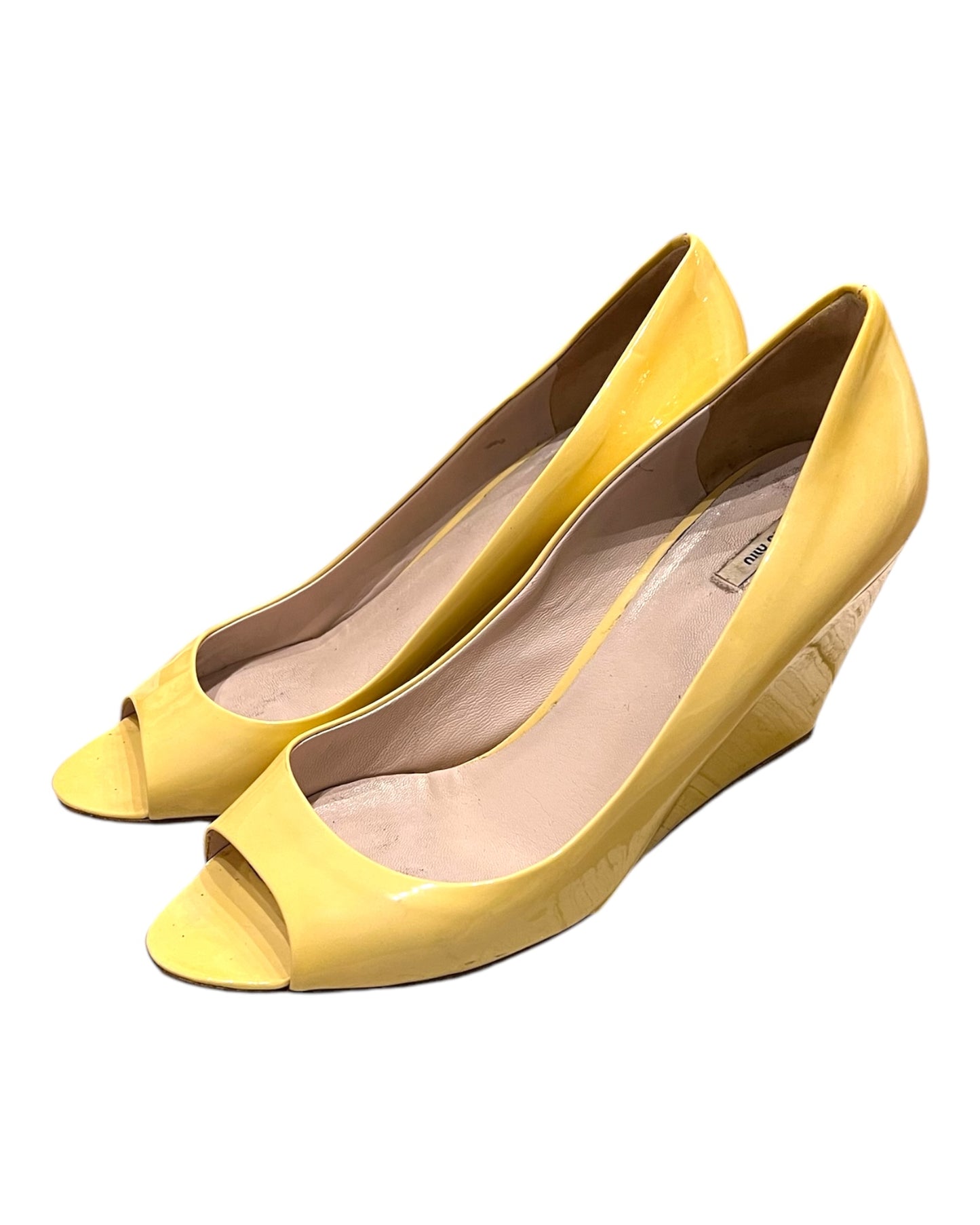 Vintage Miu Miu Yellow Peep-Toe Wedges