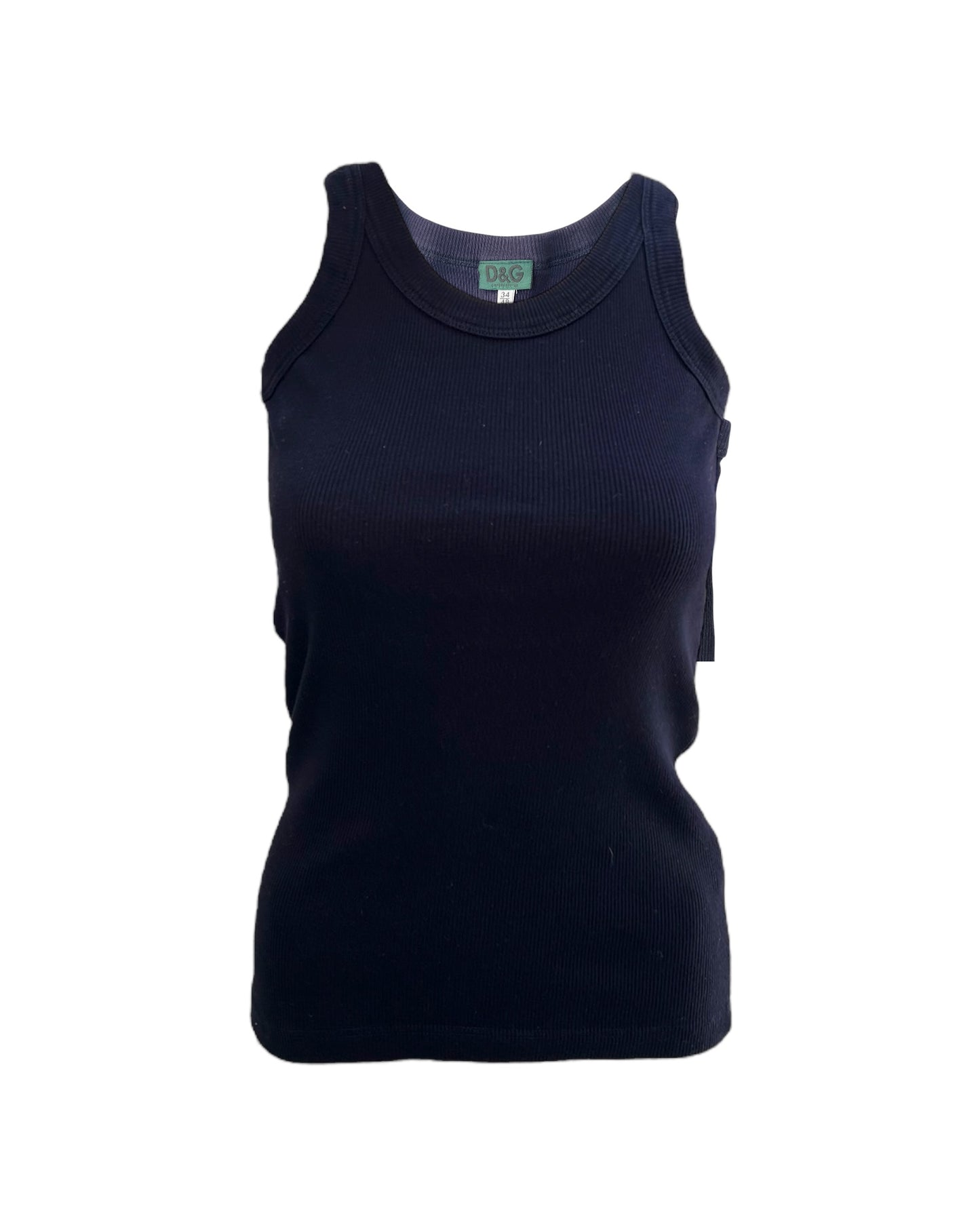 Vintage 1990s D&G Navy Blue Logo Ribbed Tank Top