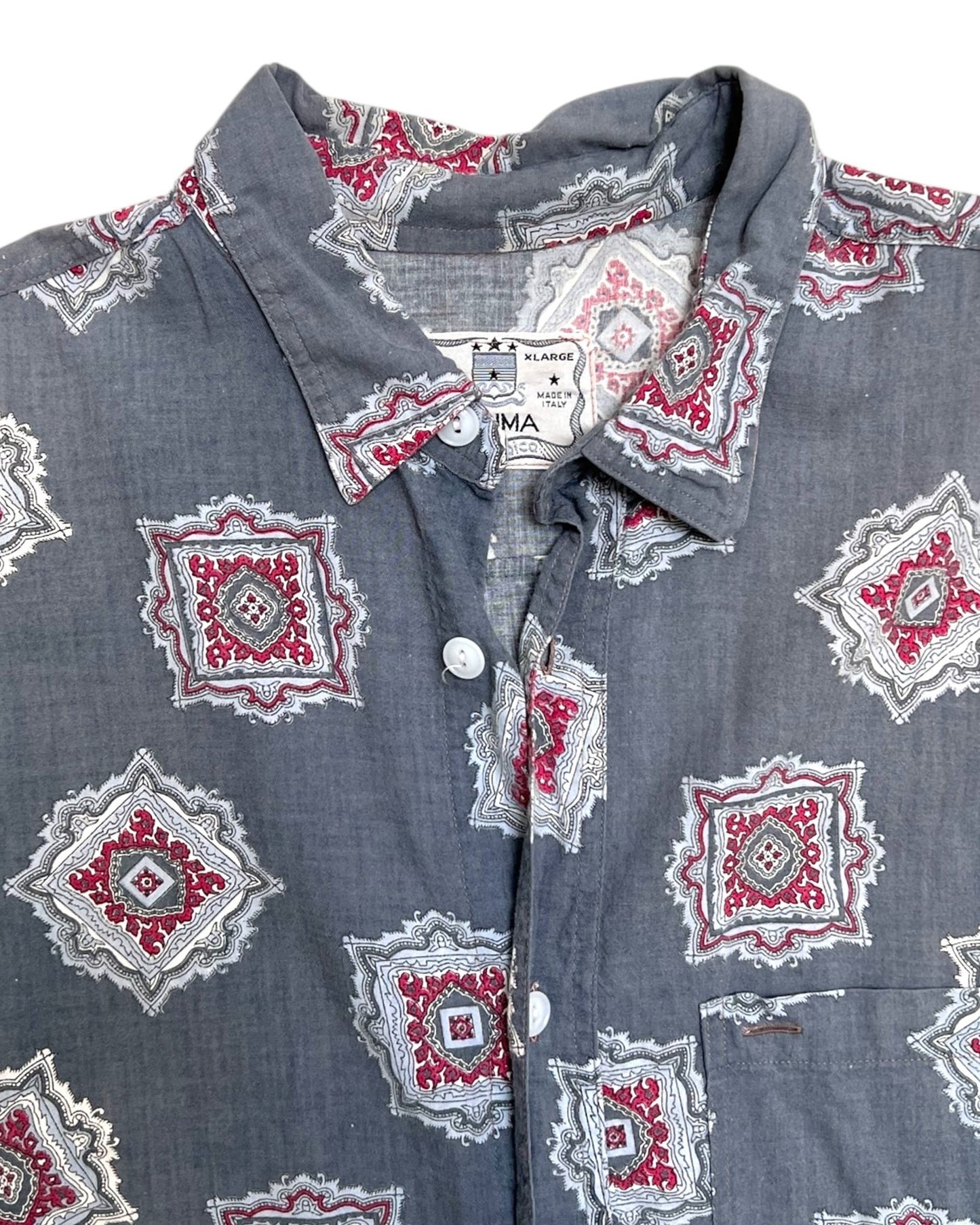Vintage Grey Paisley Button-Up Top