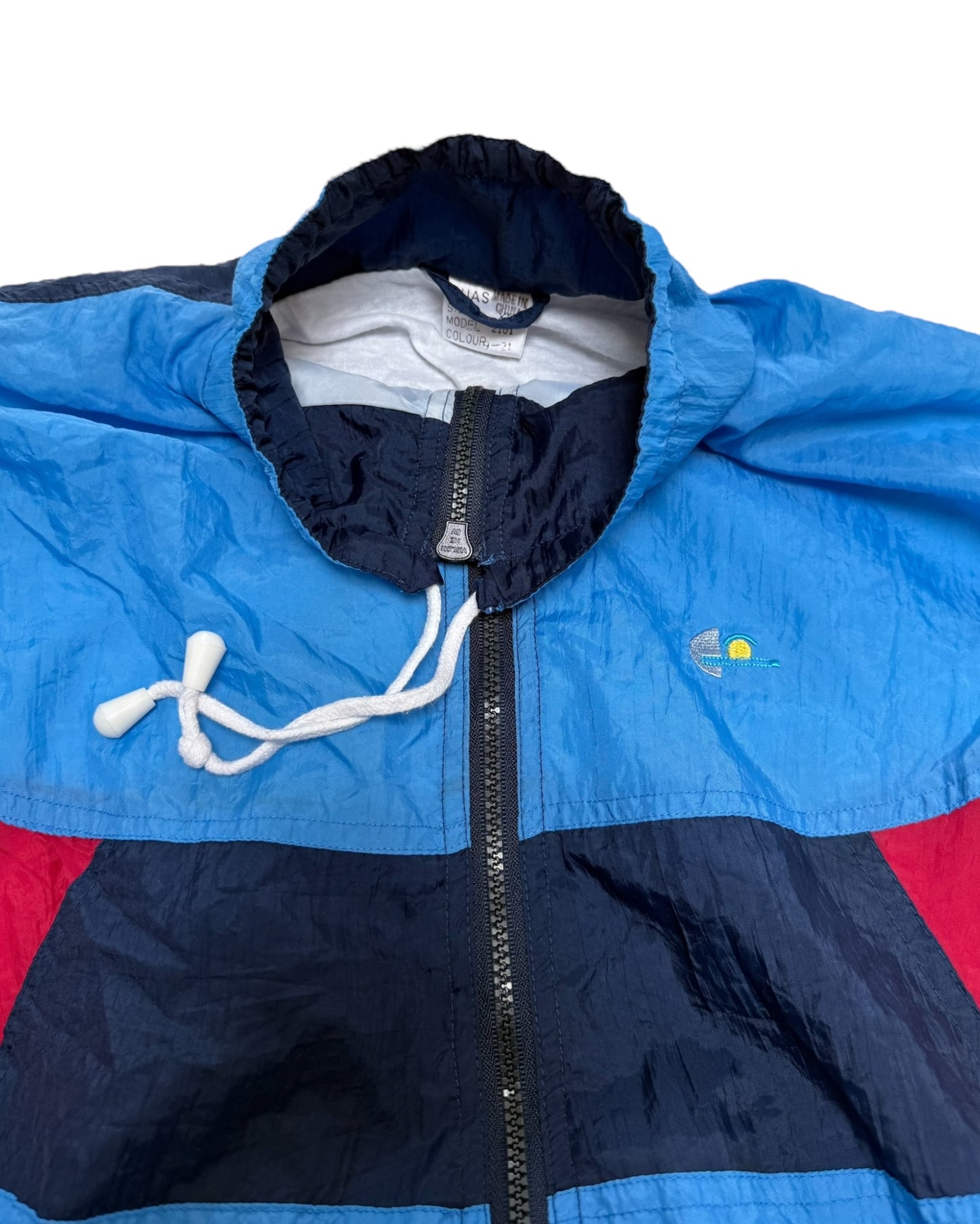 Vintage 1990s Navy Blue, Blue, and Red Windbreaker Jacket